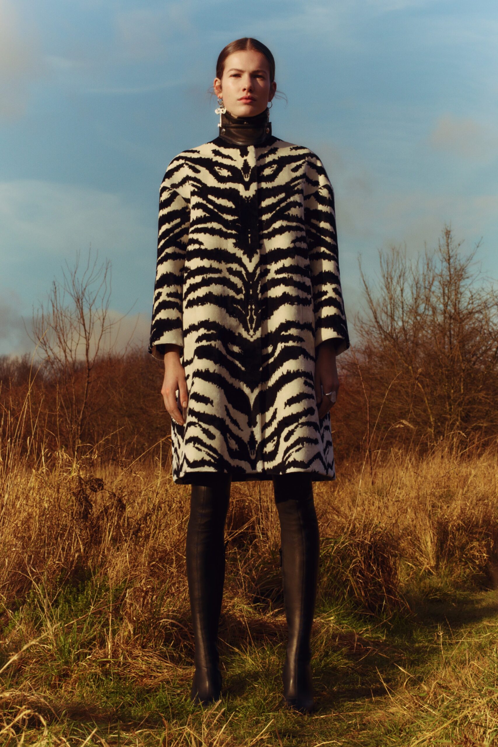 black and white animal-print coat