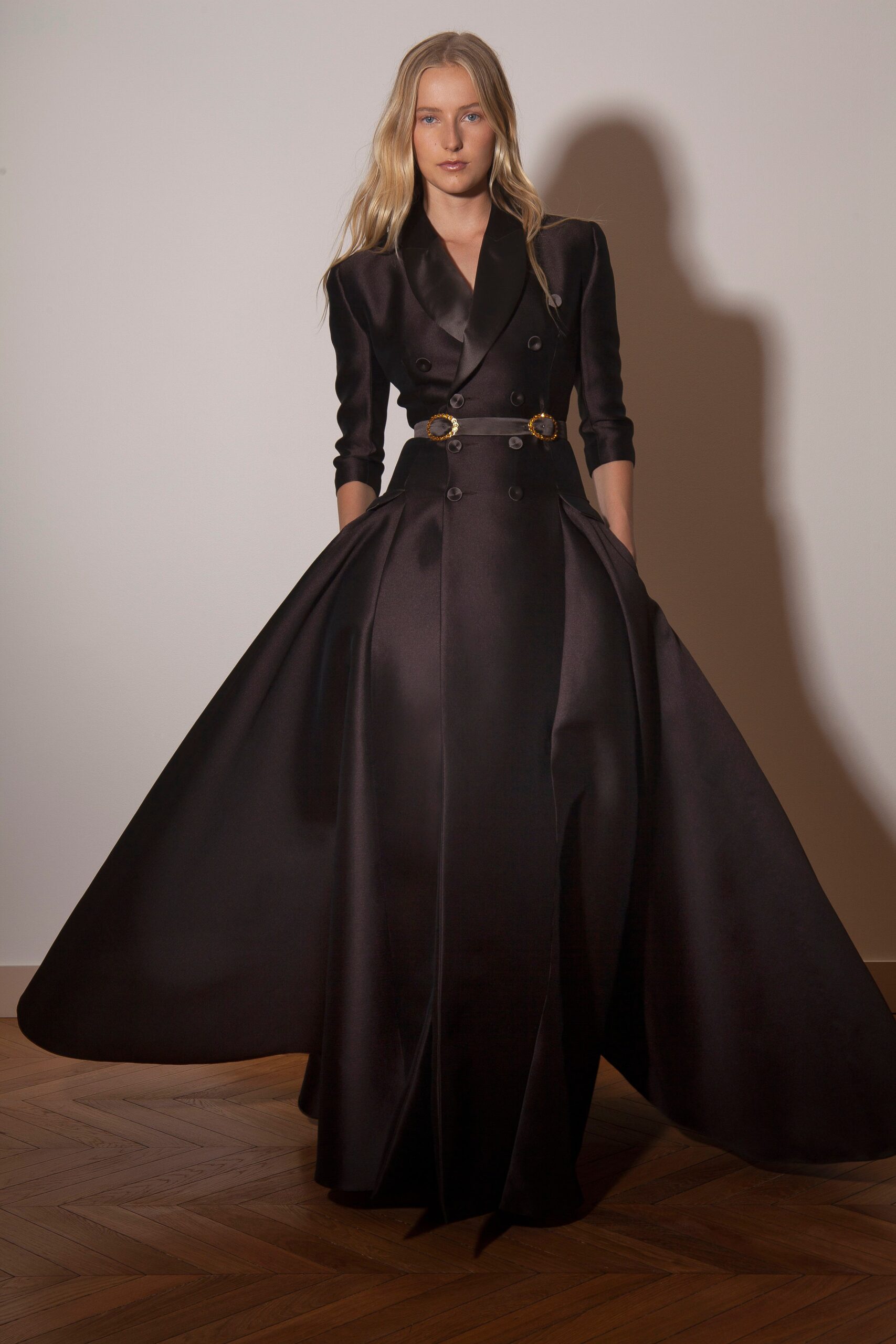 black silk long-sleeve gown