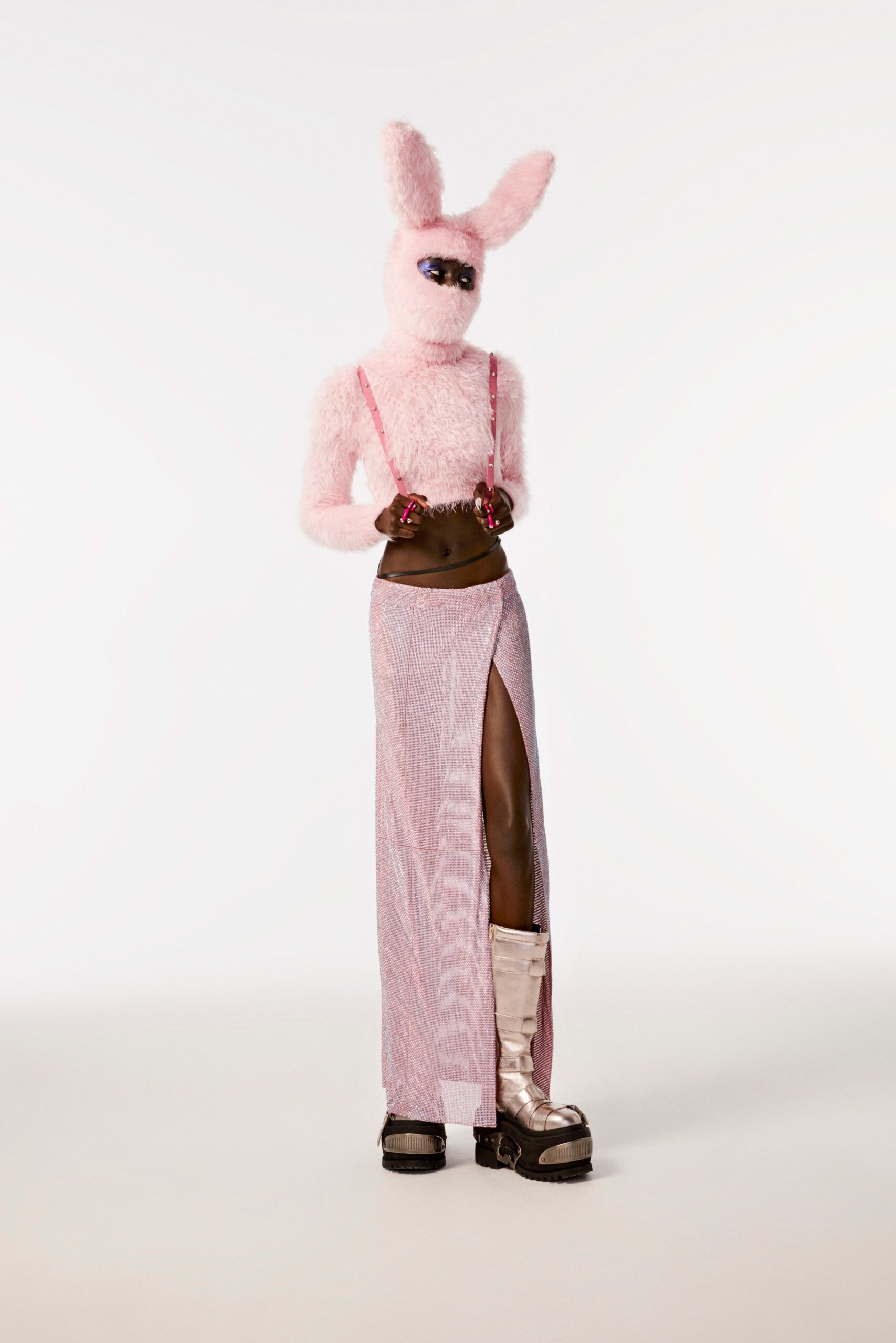 pink faux-fur top and sequin skirt