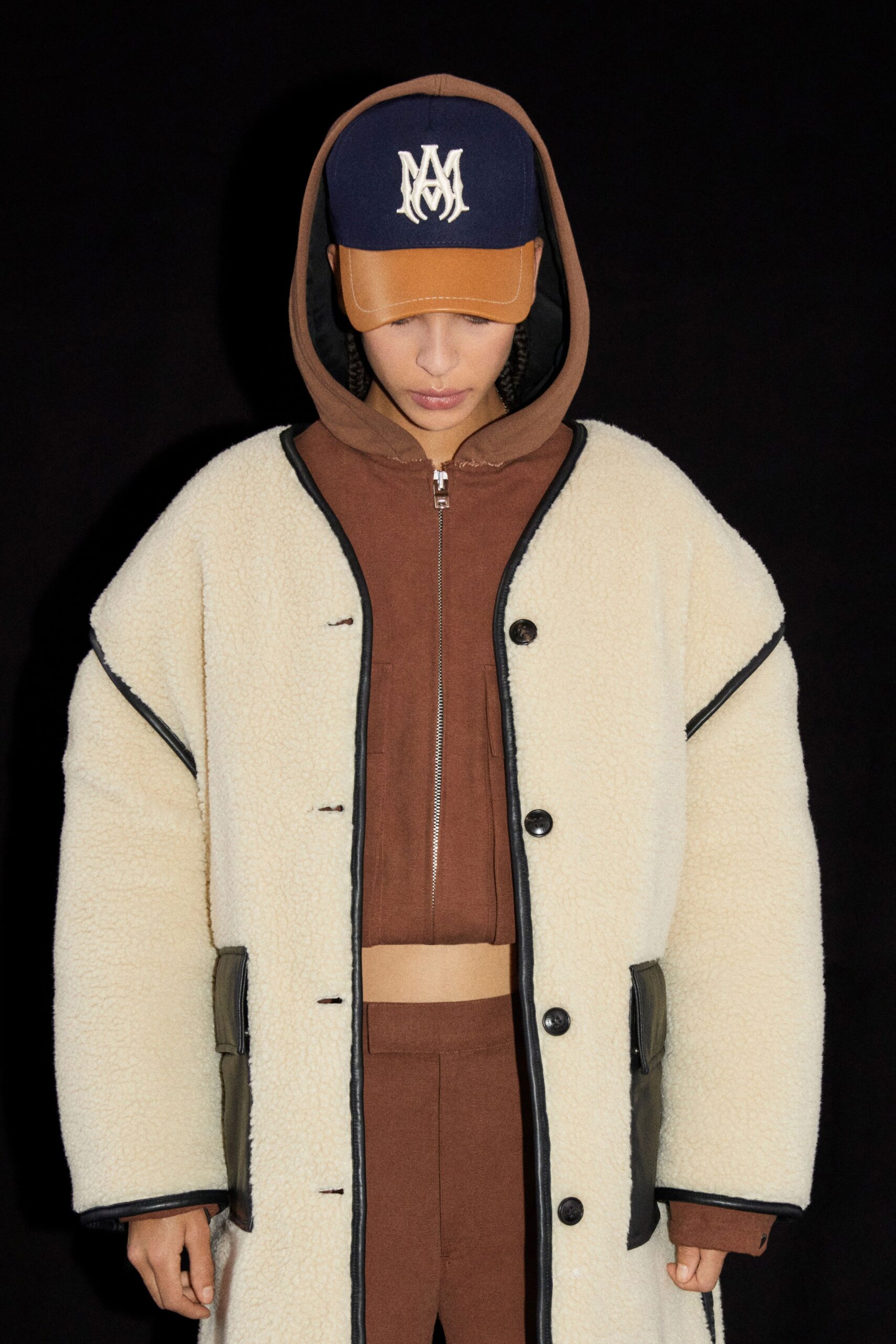 oversized beige faux-fur coat