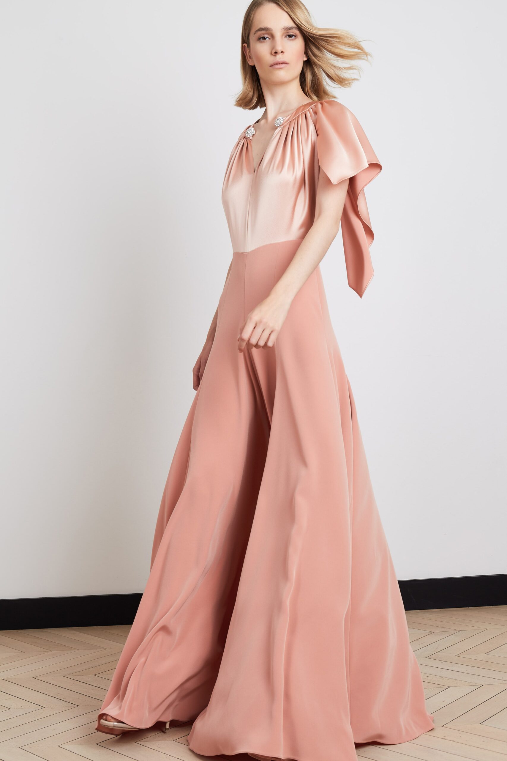 pink silk fitted gown