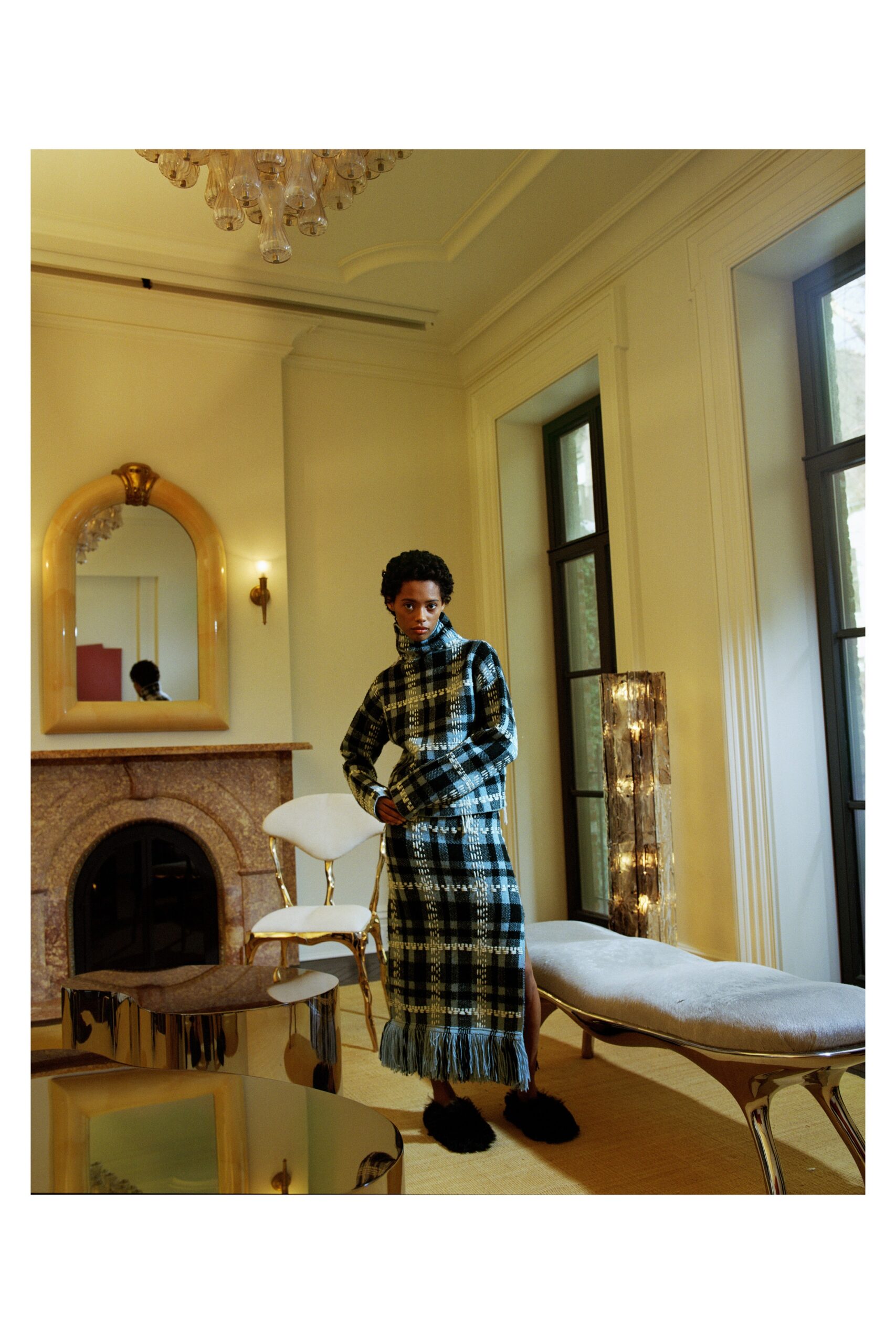 relaxed black and white checked dress