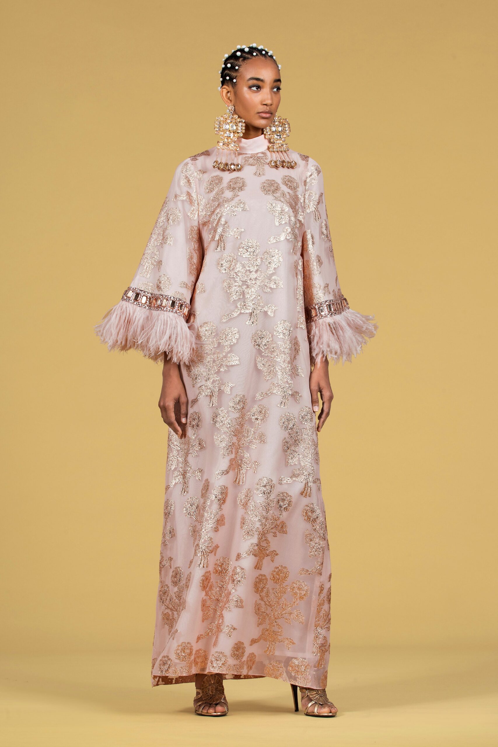 pink embroidered silk gown