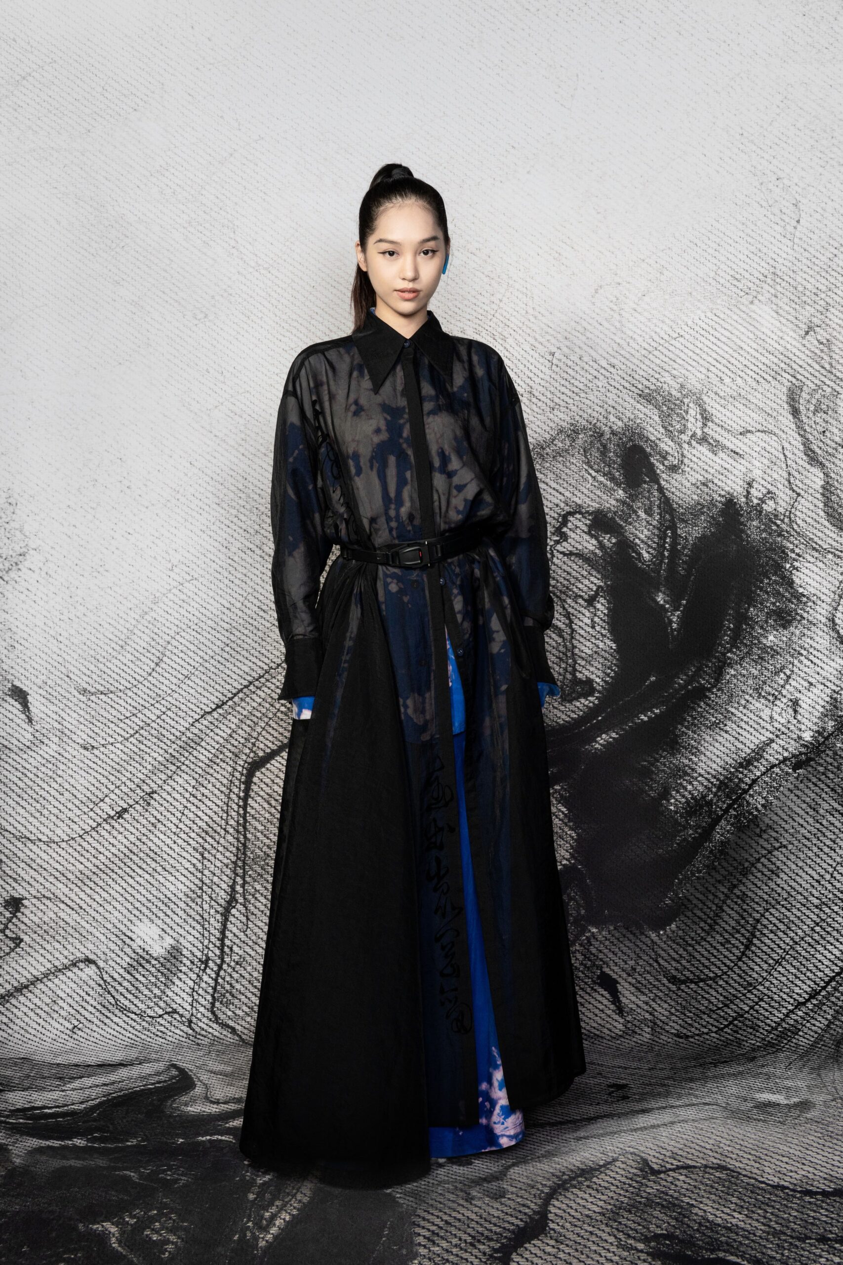 black silk belted maxi dress