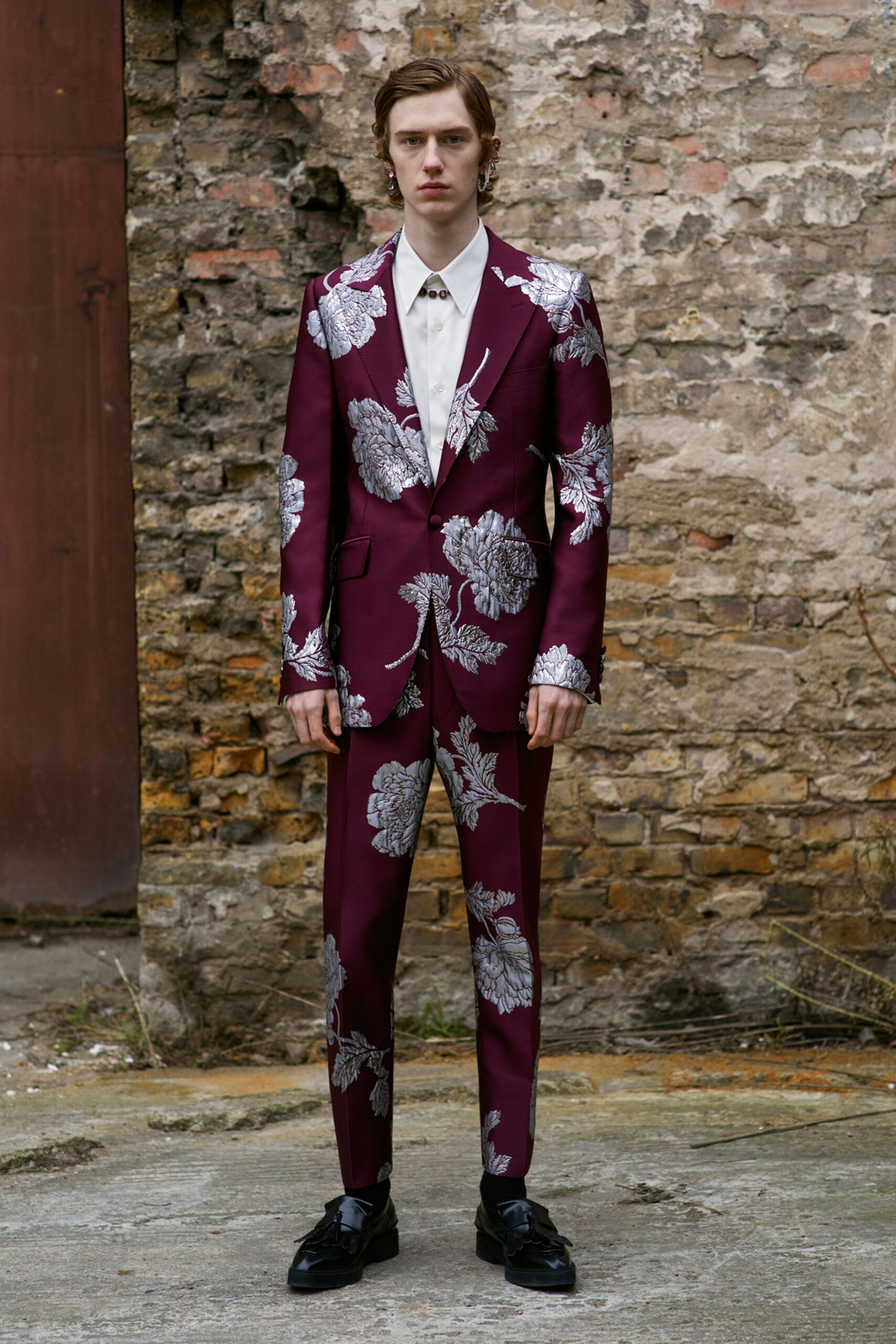 maroon embroidered tailored suit