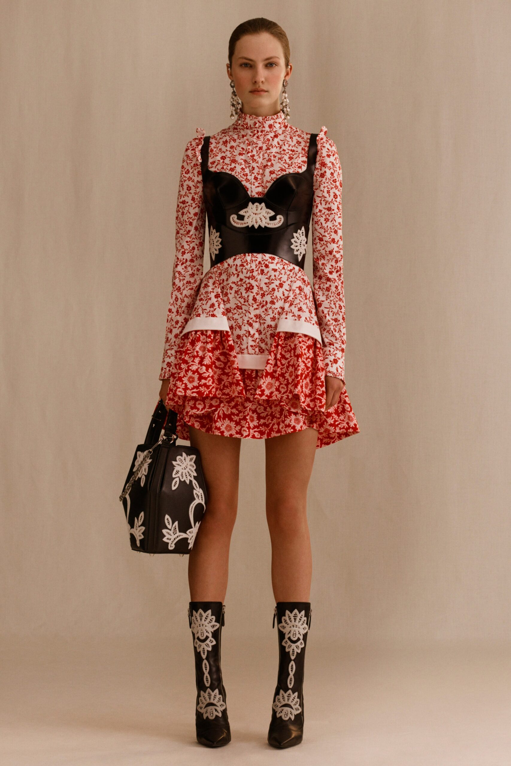 red floral mini dress with corset