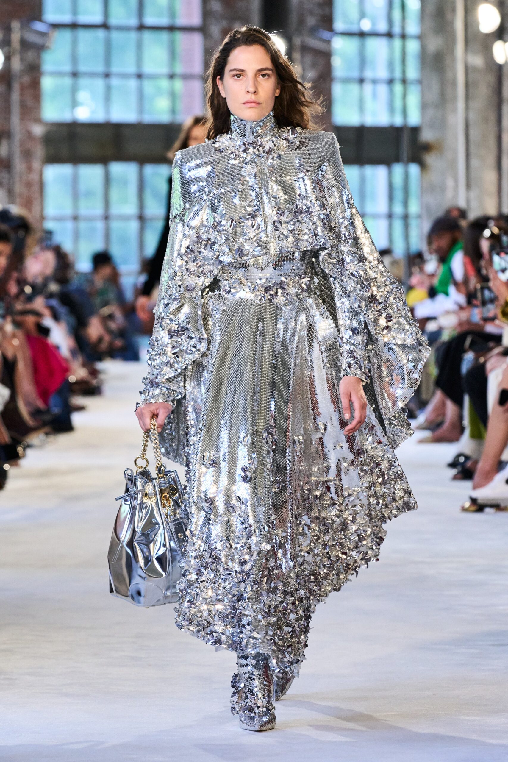 silver sequin midi dress