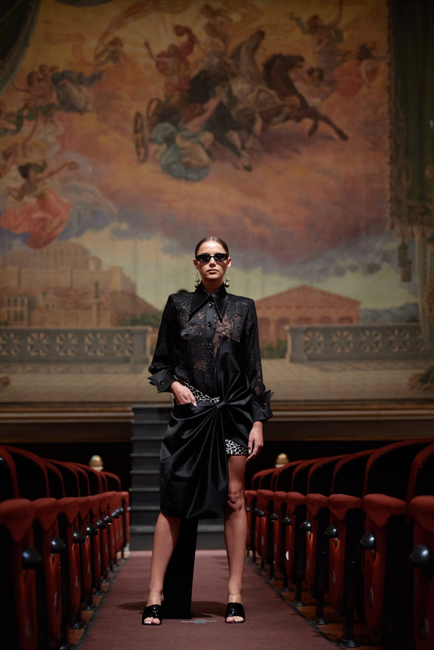 black silk asymmetric dress