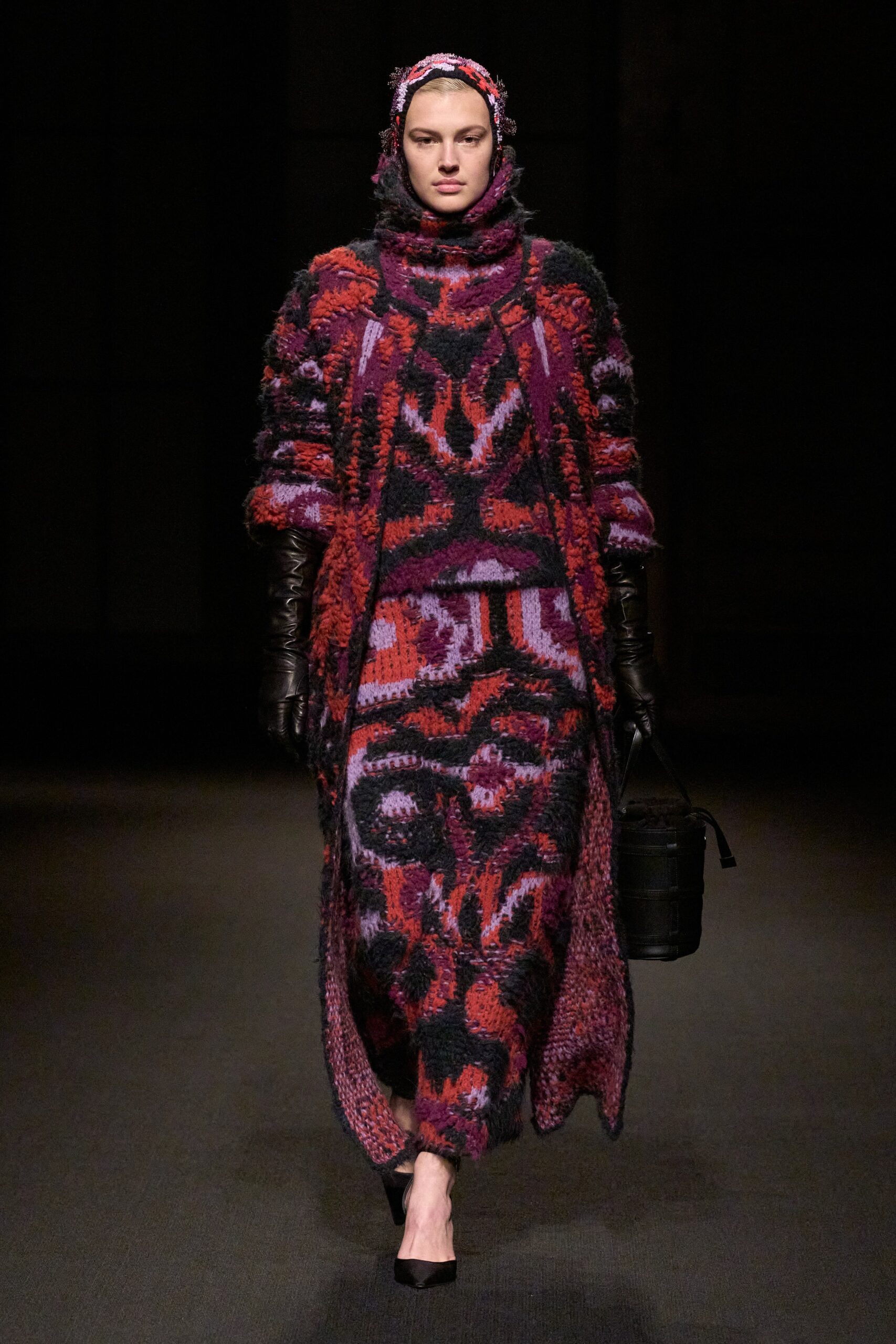 red and purple layered dress with coat