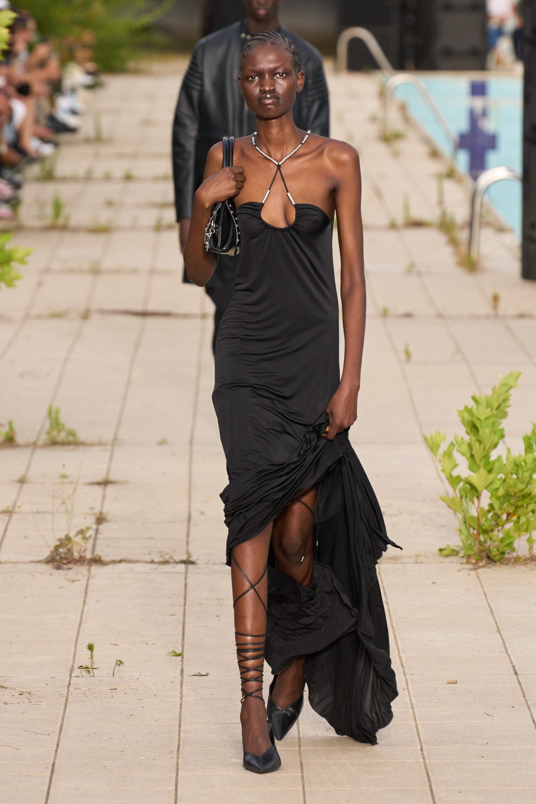 black silk fitted dress
