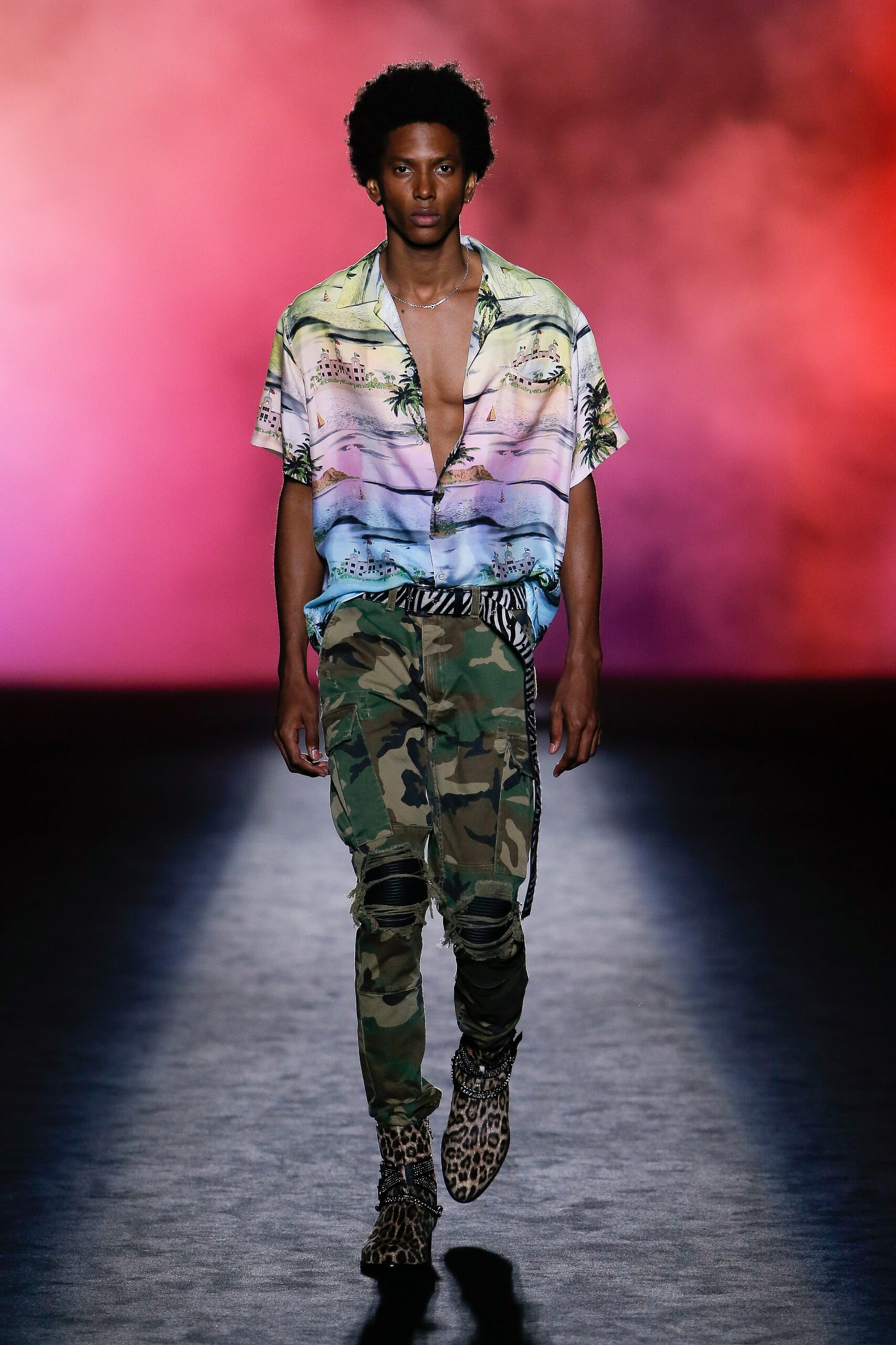 multi-colored shirt with cargo pants