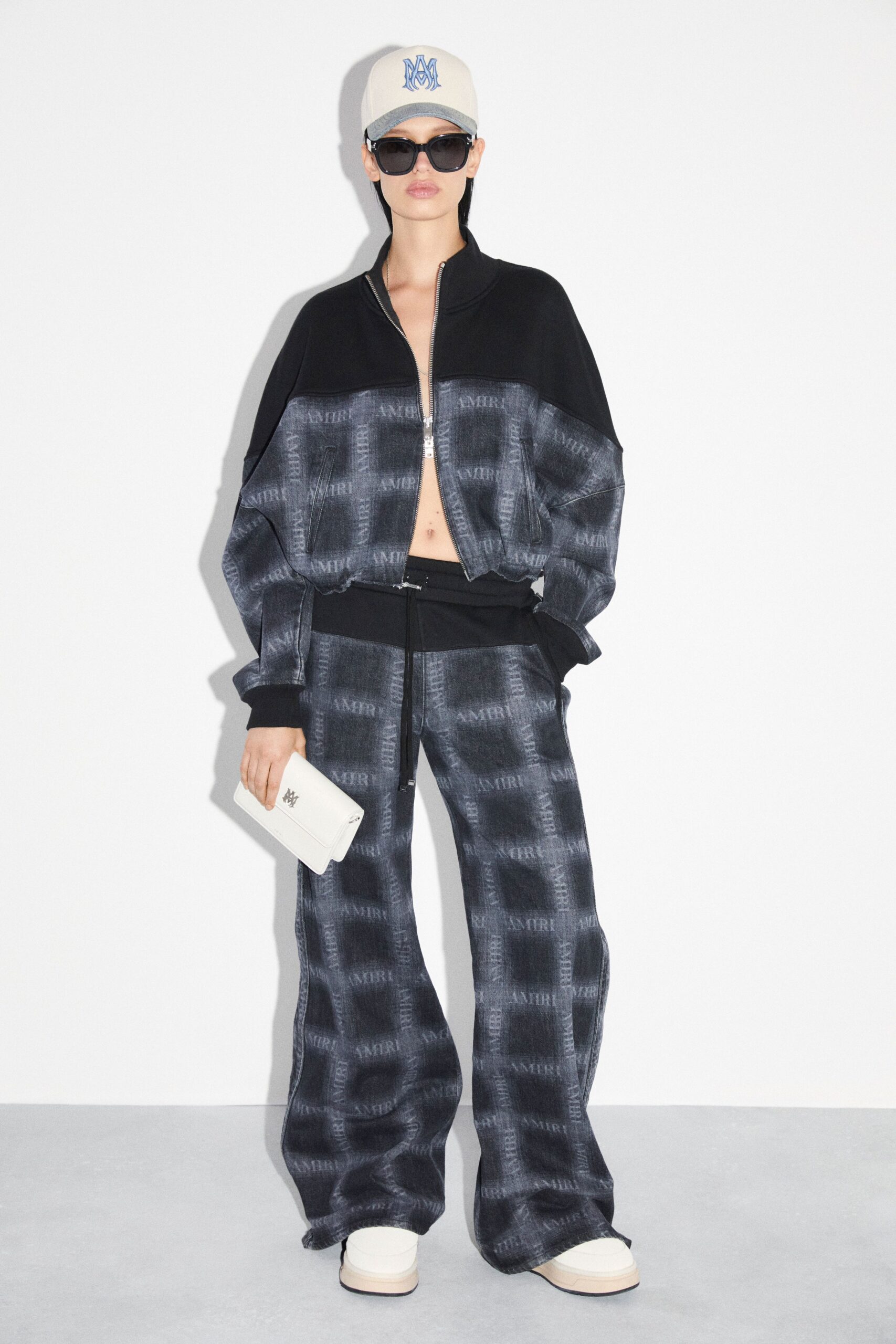 oversized black gray jacket with wide-leg pants