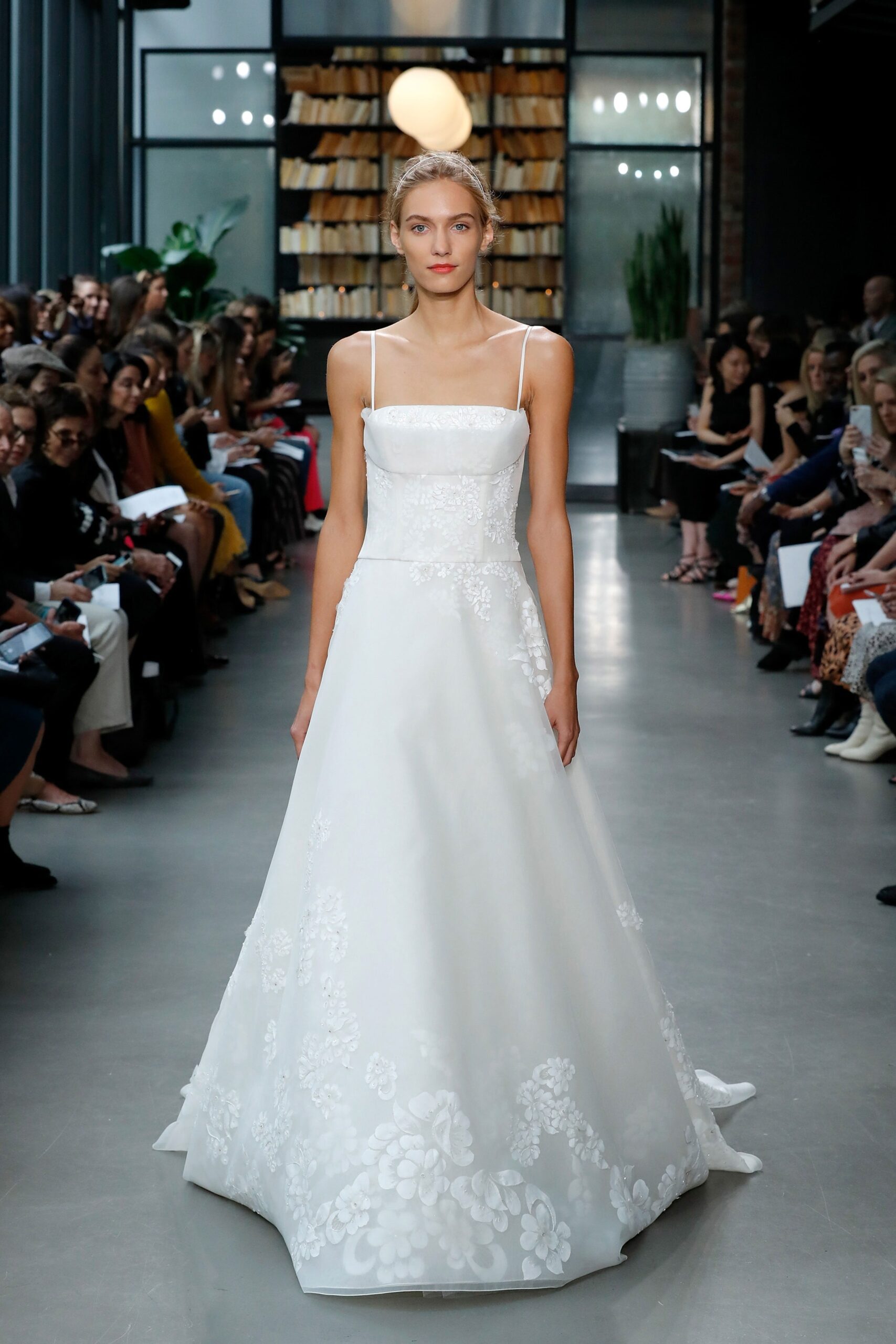 white silk embroidered gown