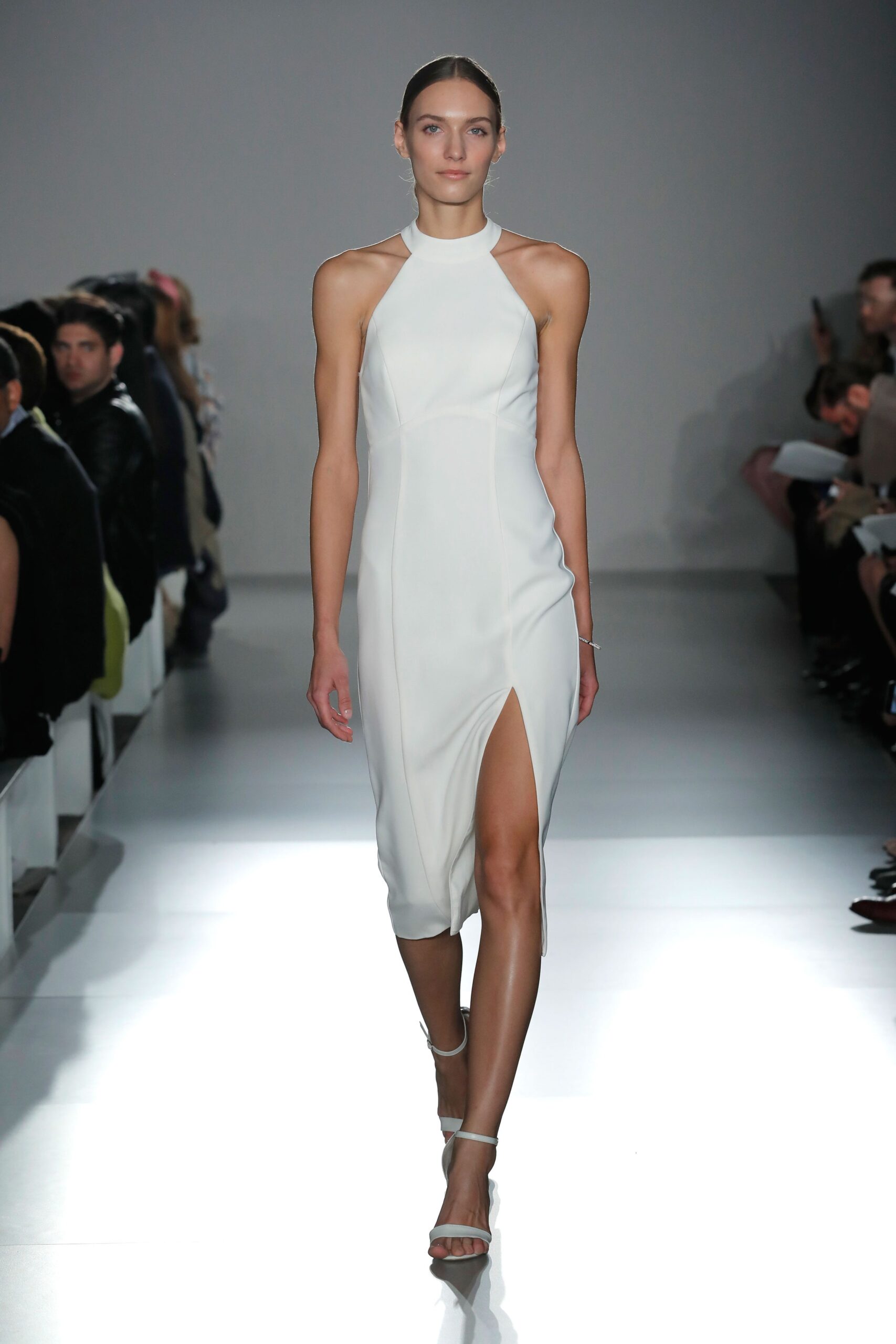 white fitted sleeveless dress