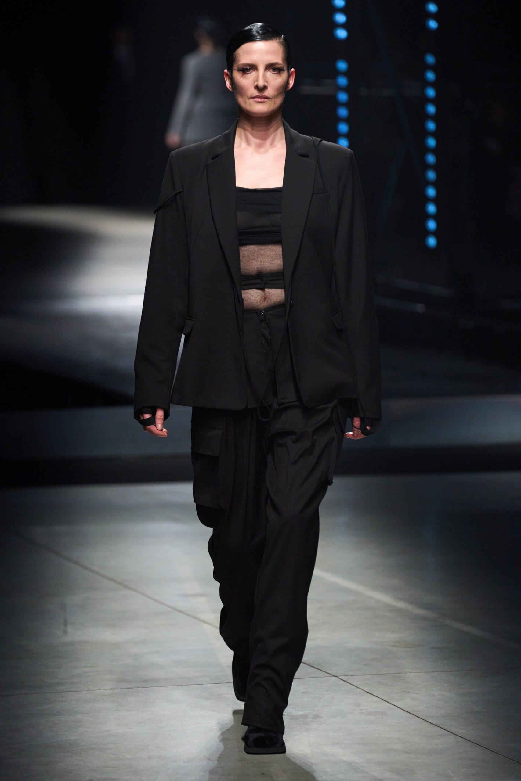 black mesh sleeveless v-neck fitted sheer top