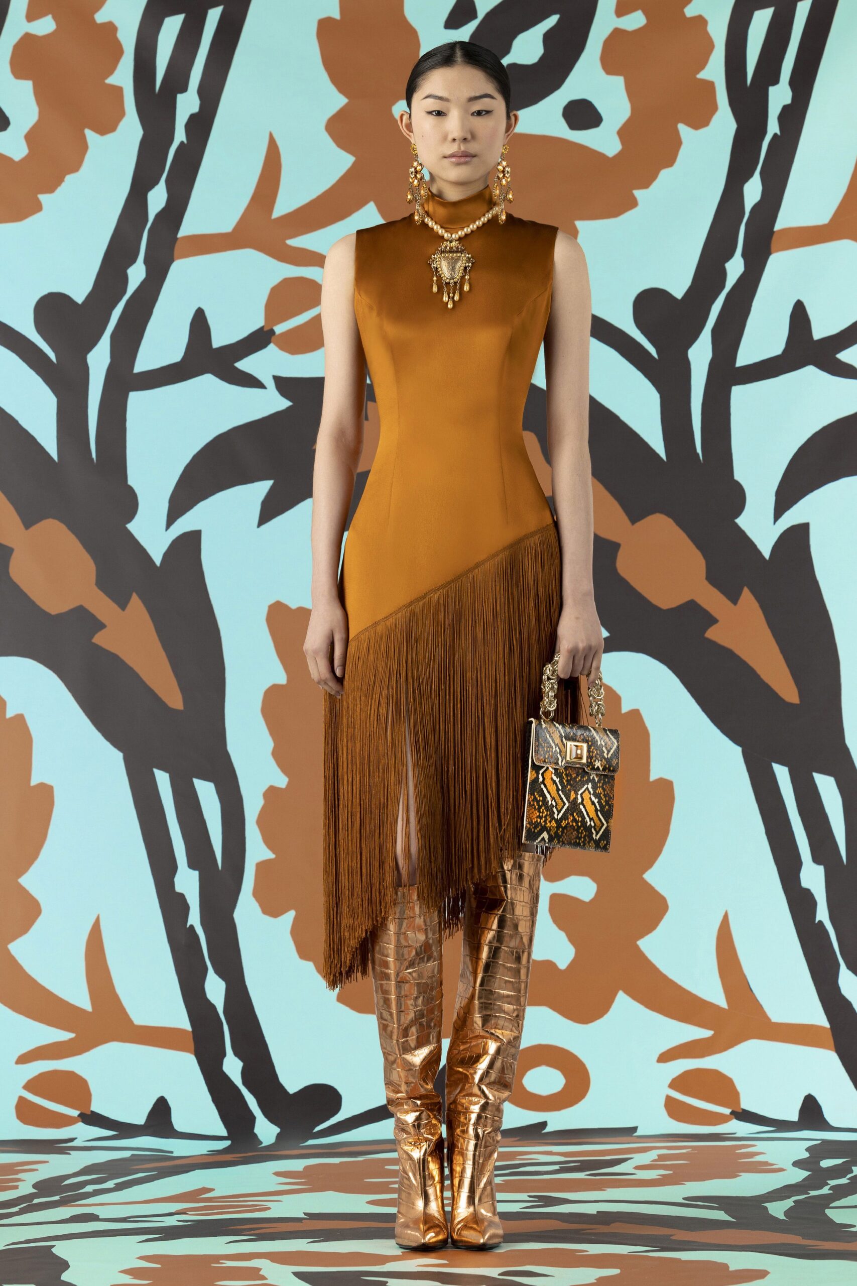 orange silk fringed dress
