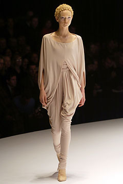 beige silk long-sleeve fitted layered pants