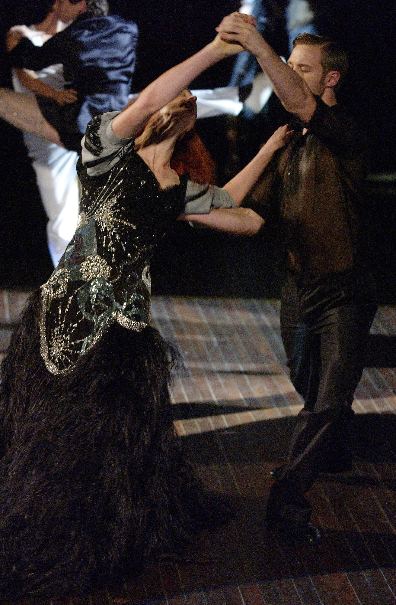black silk feathered gown