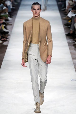 beige cotton long-sleeve high-neck fitted top