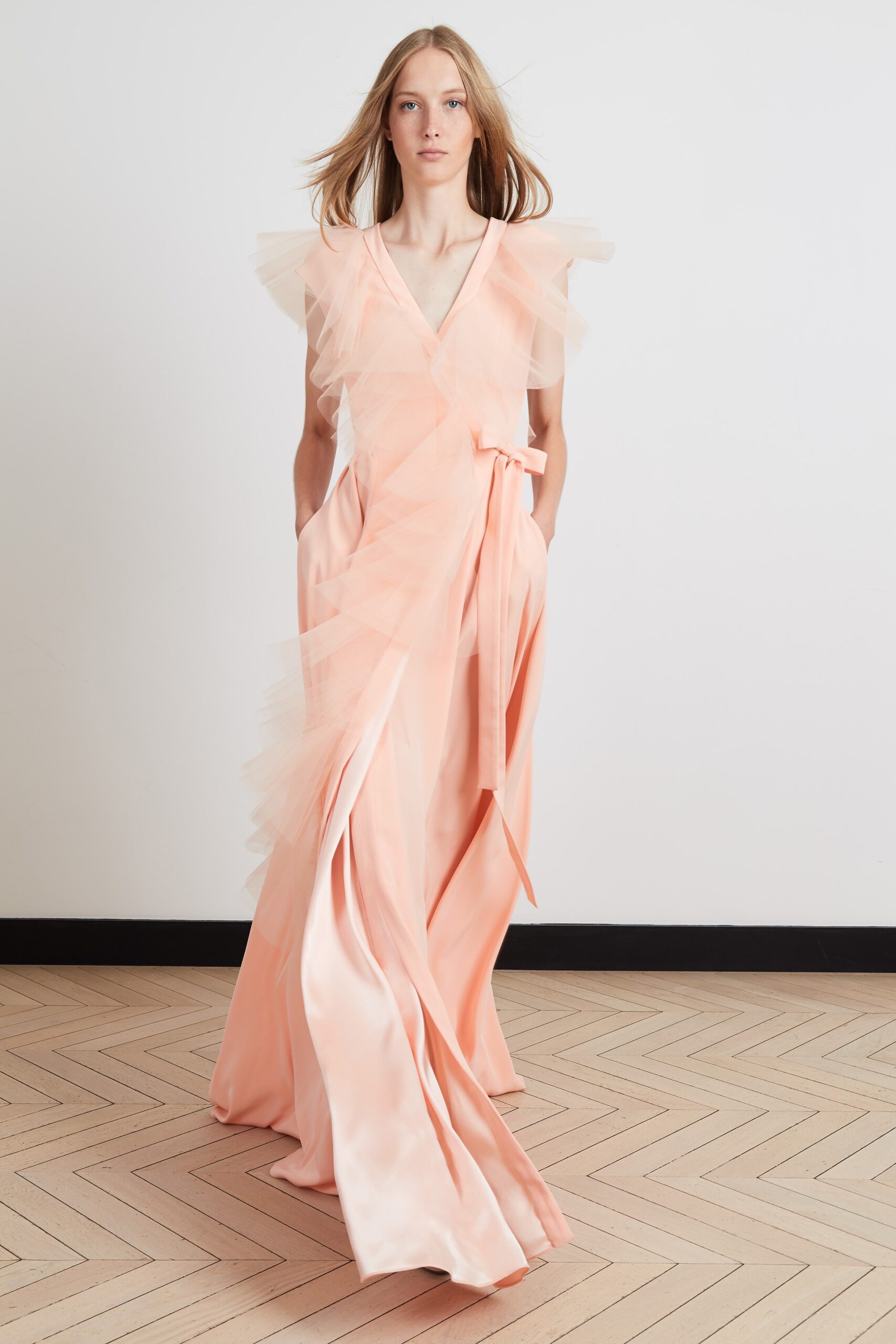 pink silk tulle gown