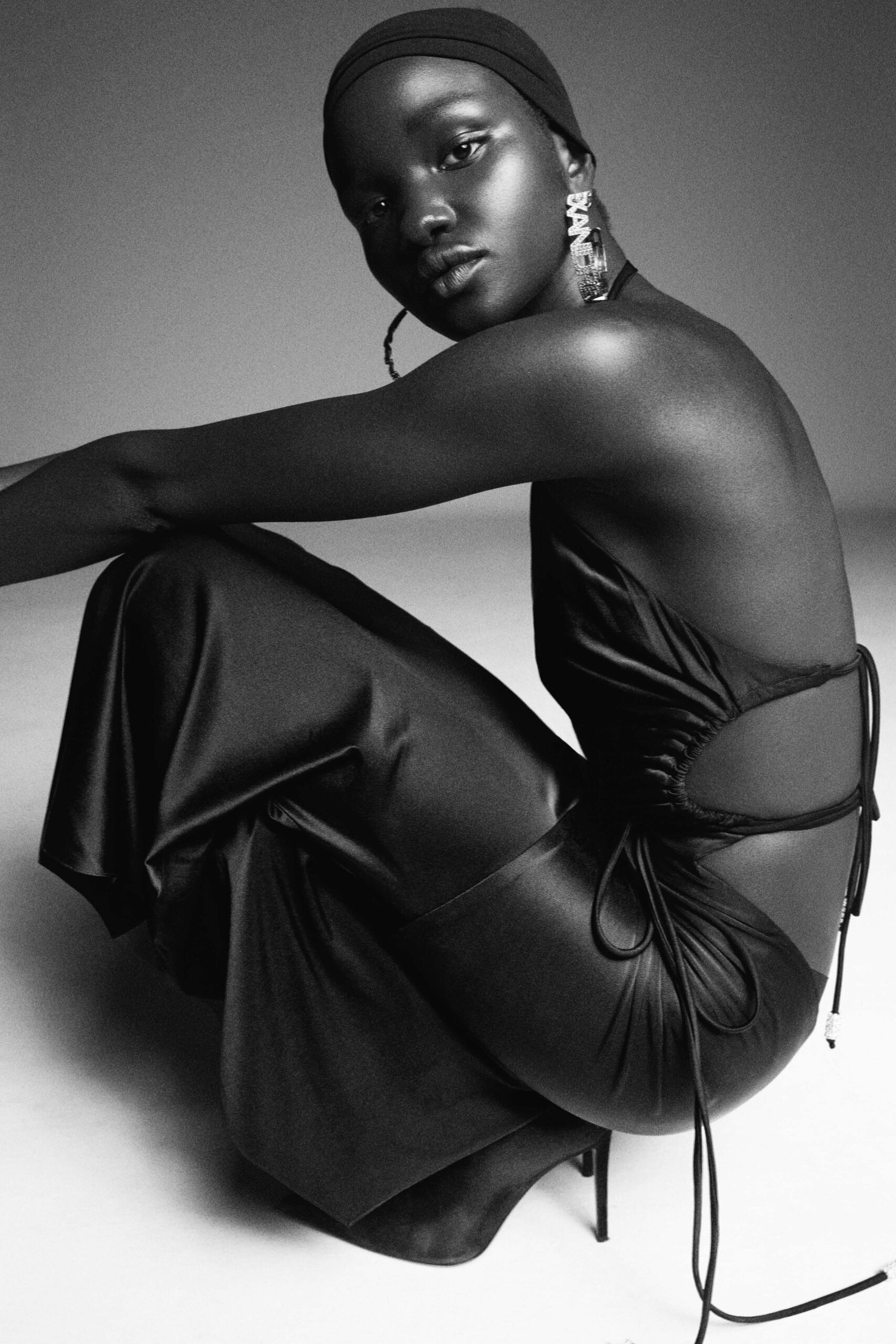 black silk backless gown