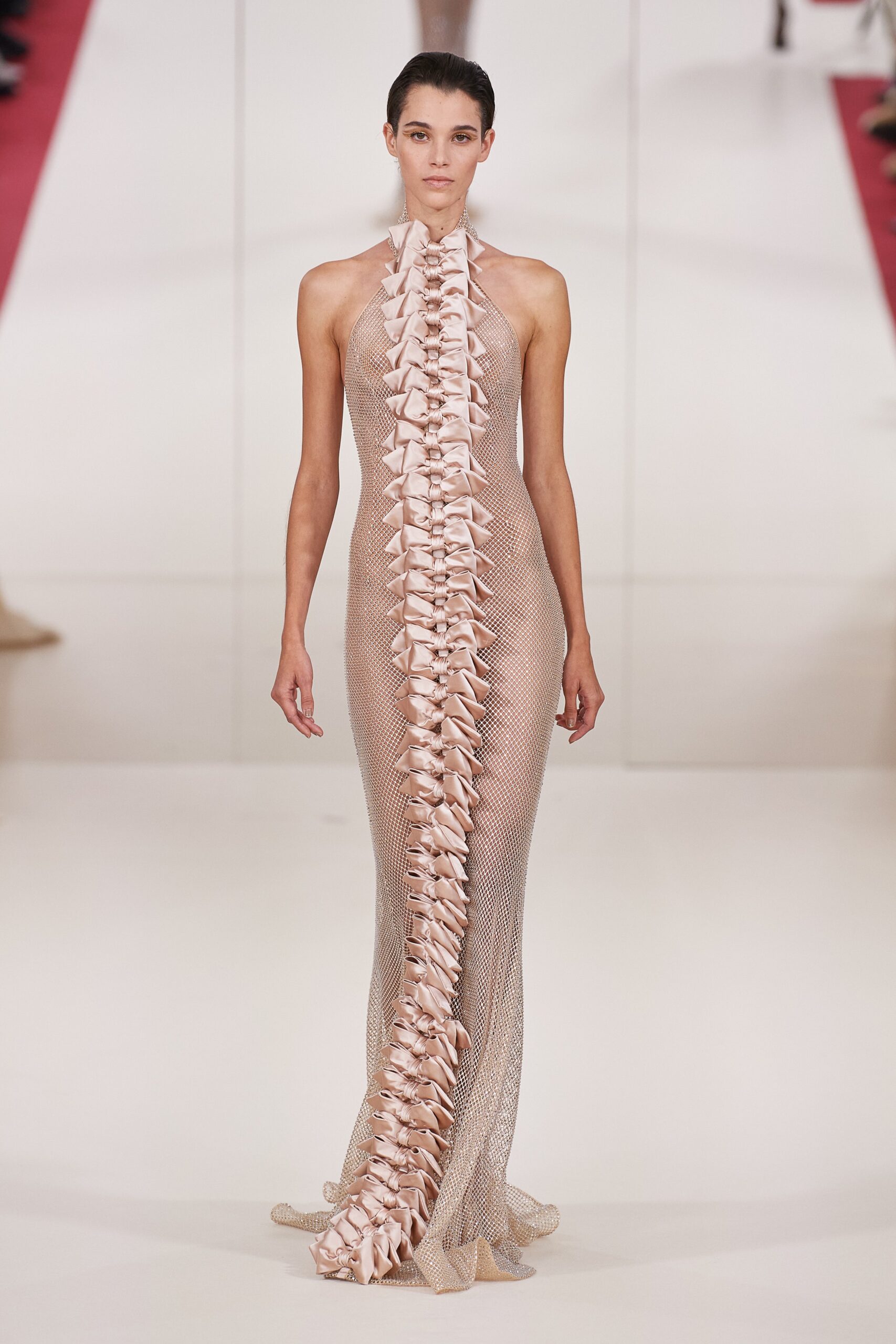 pink silk fitted gown