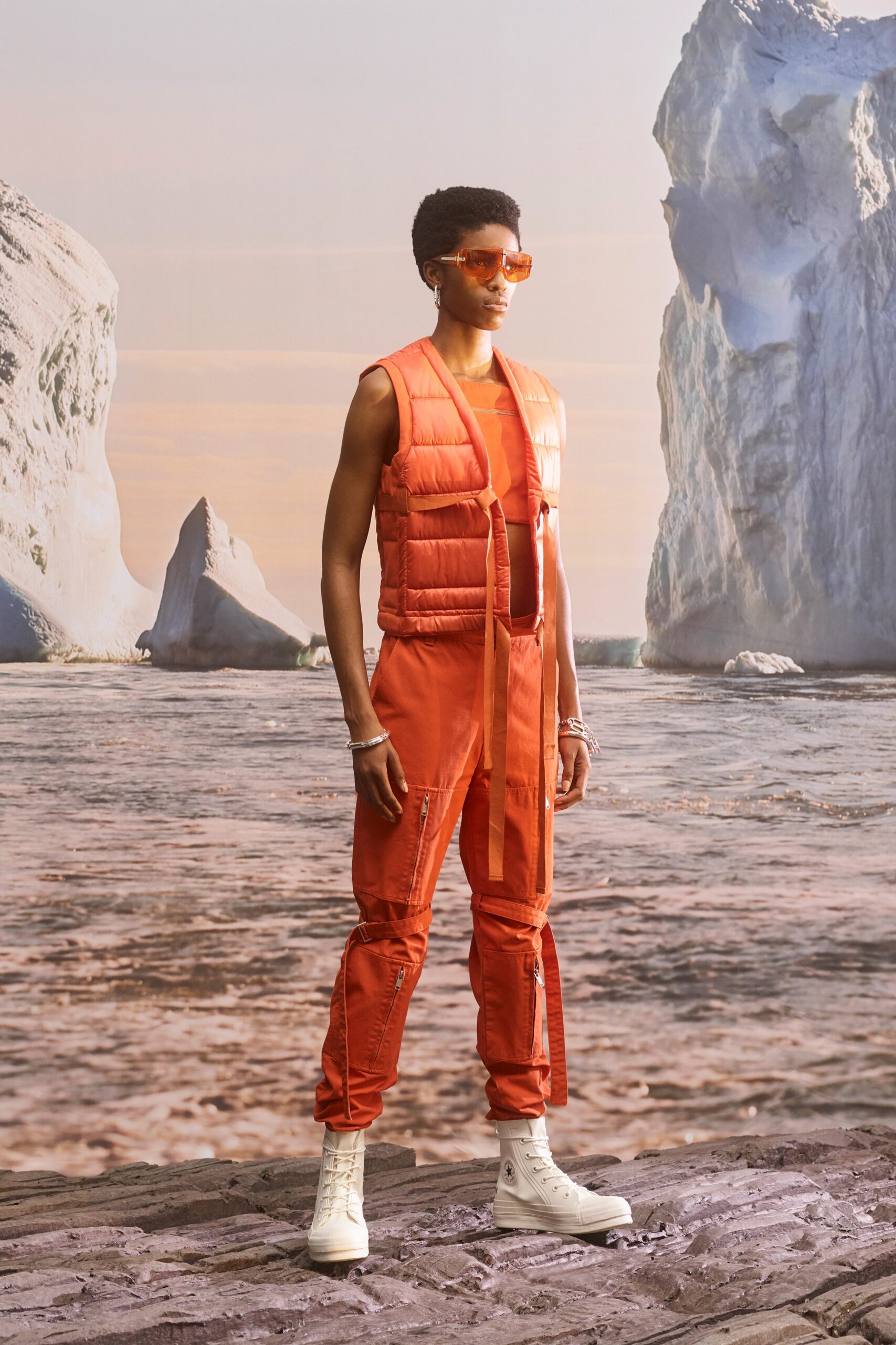 orange cotton sleeveless fitted zippered vest
