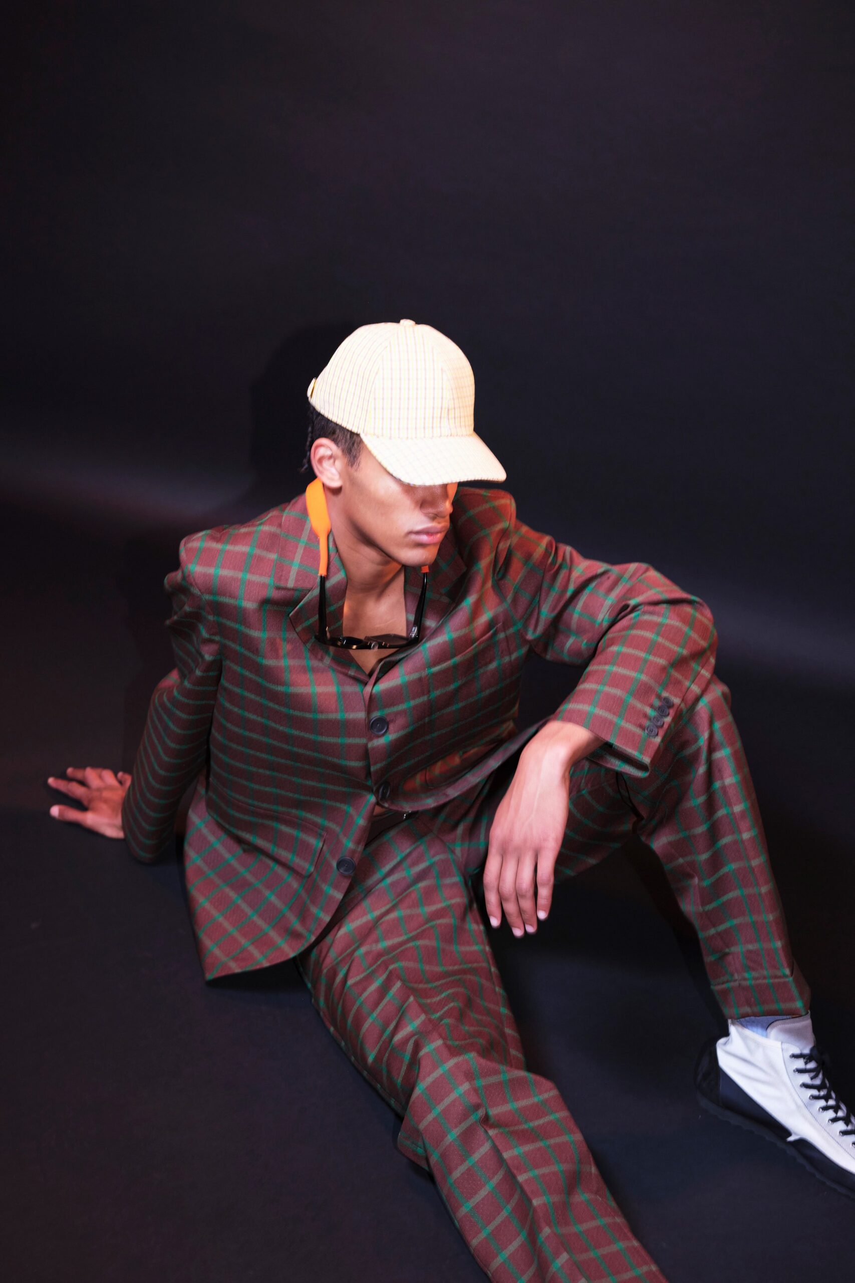 brown and green checked suit
