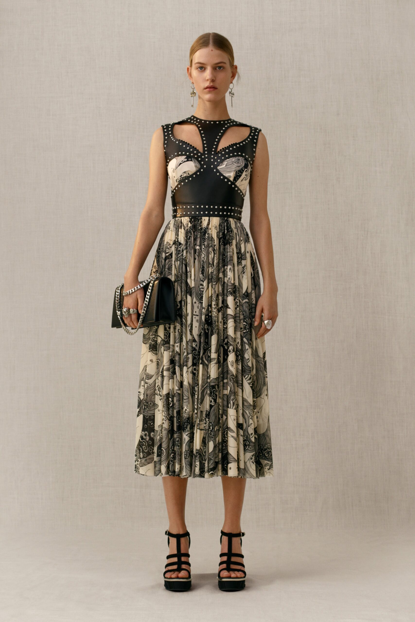 black and white pleated dress