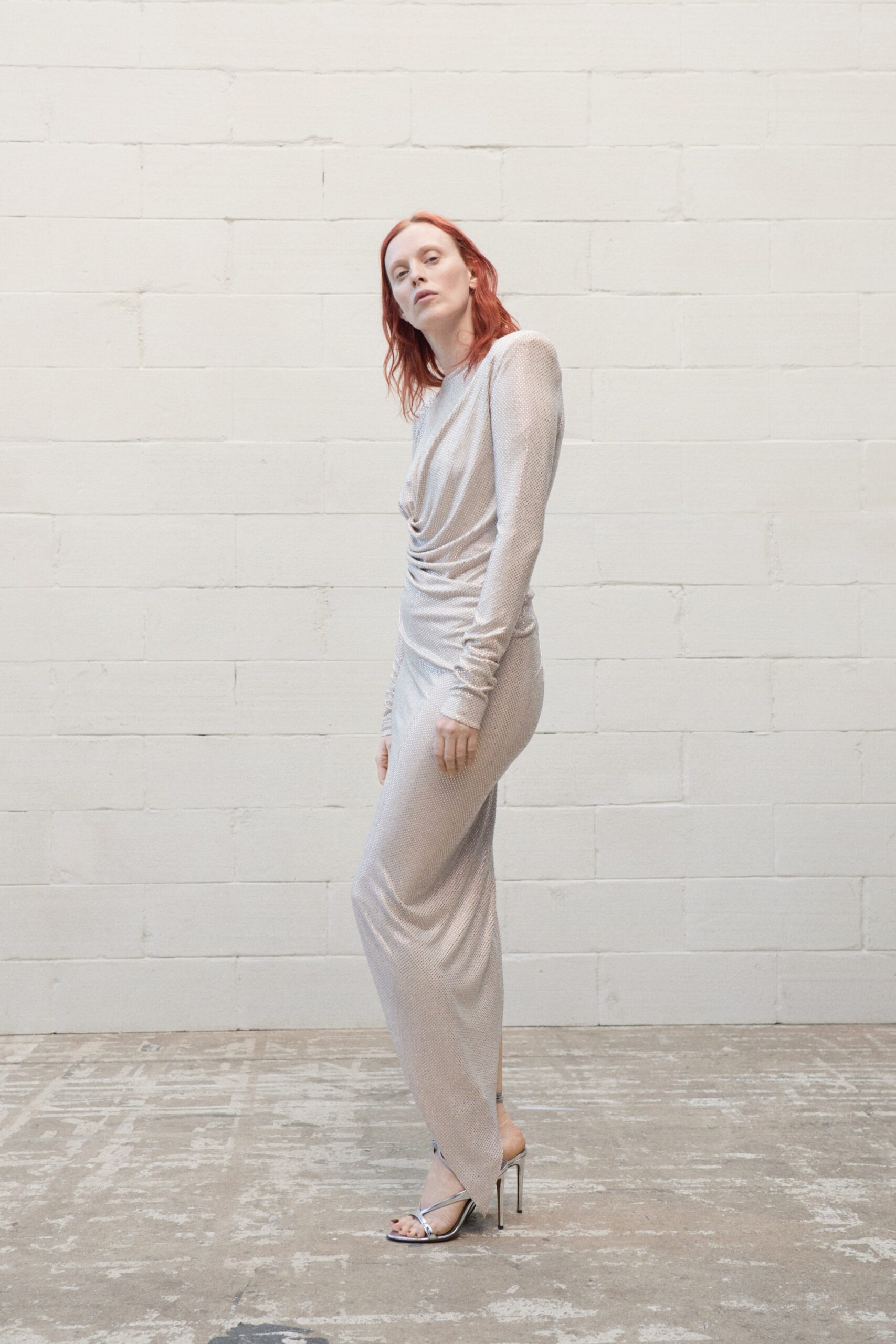fitted silver metallic dress