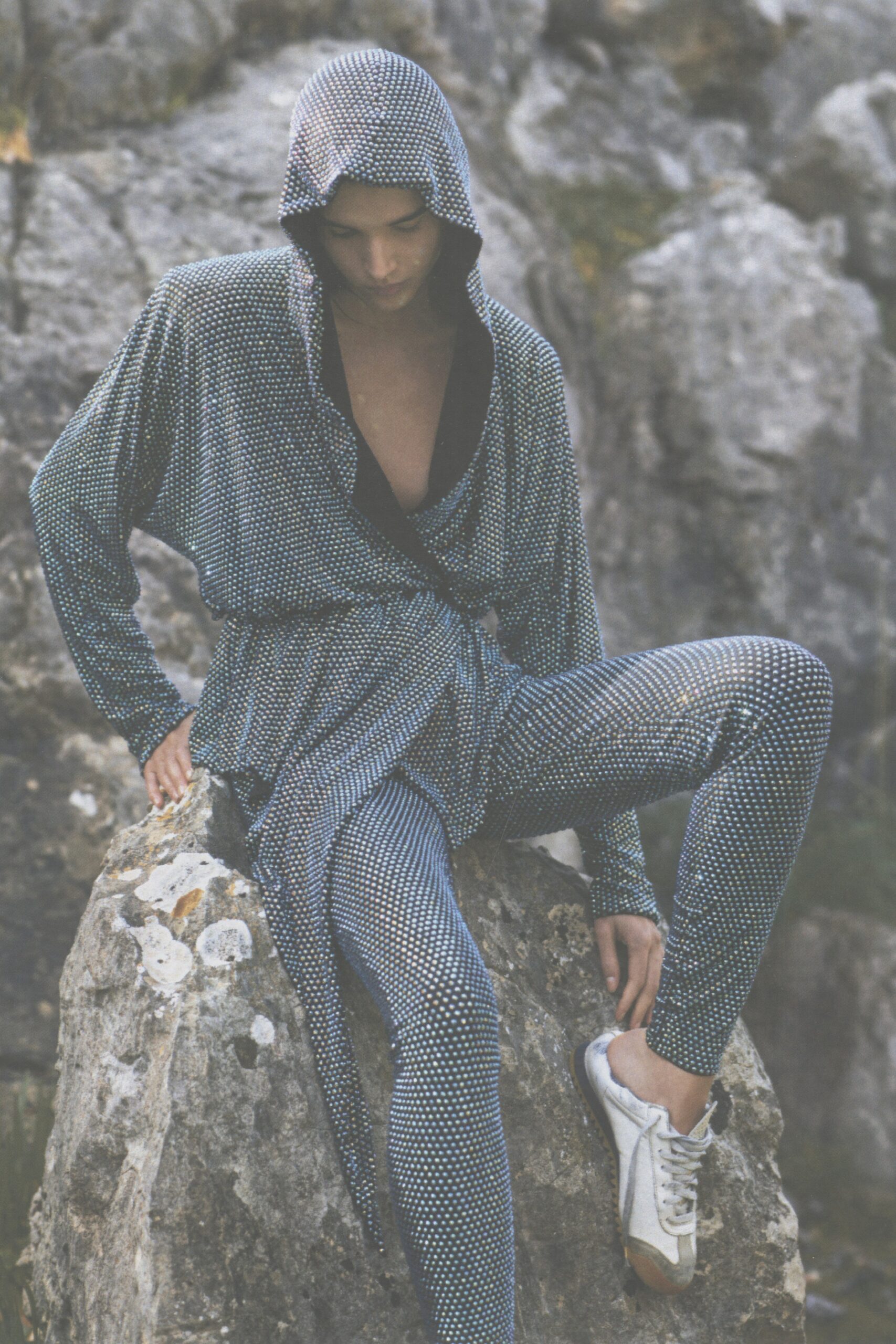 blue mesh fitted jacket and pants