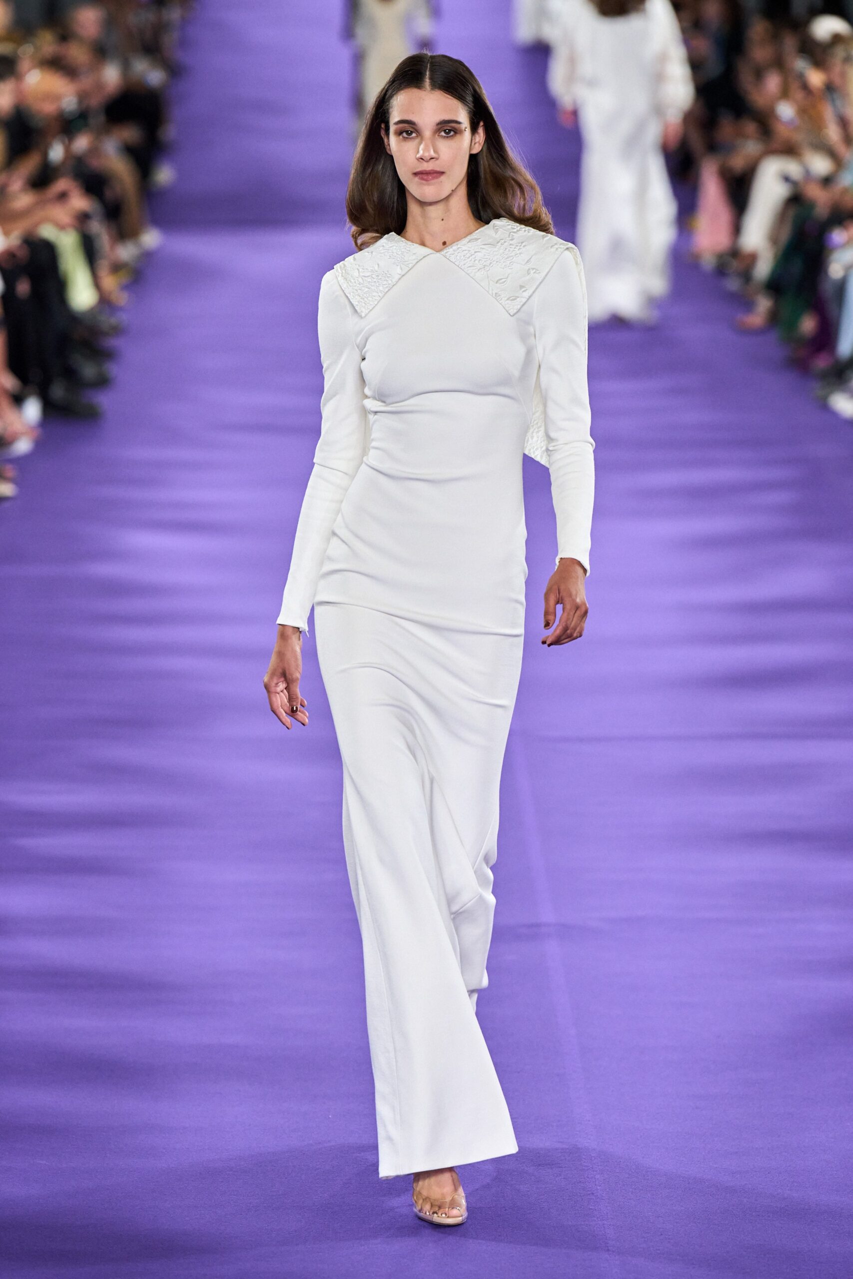 fitted white silk gown