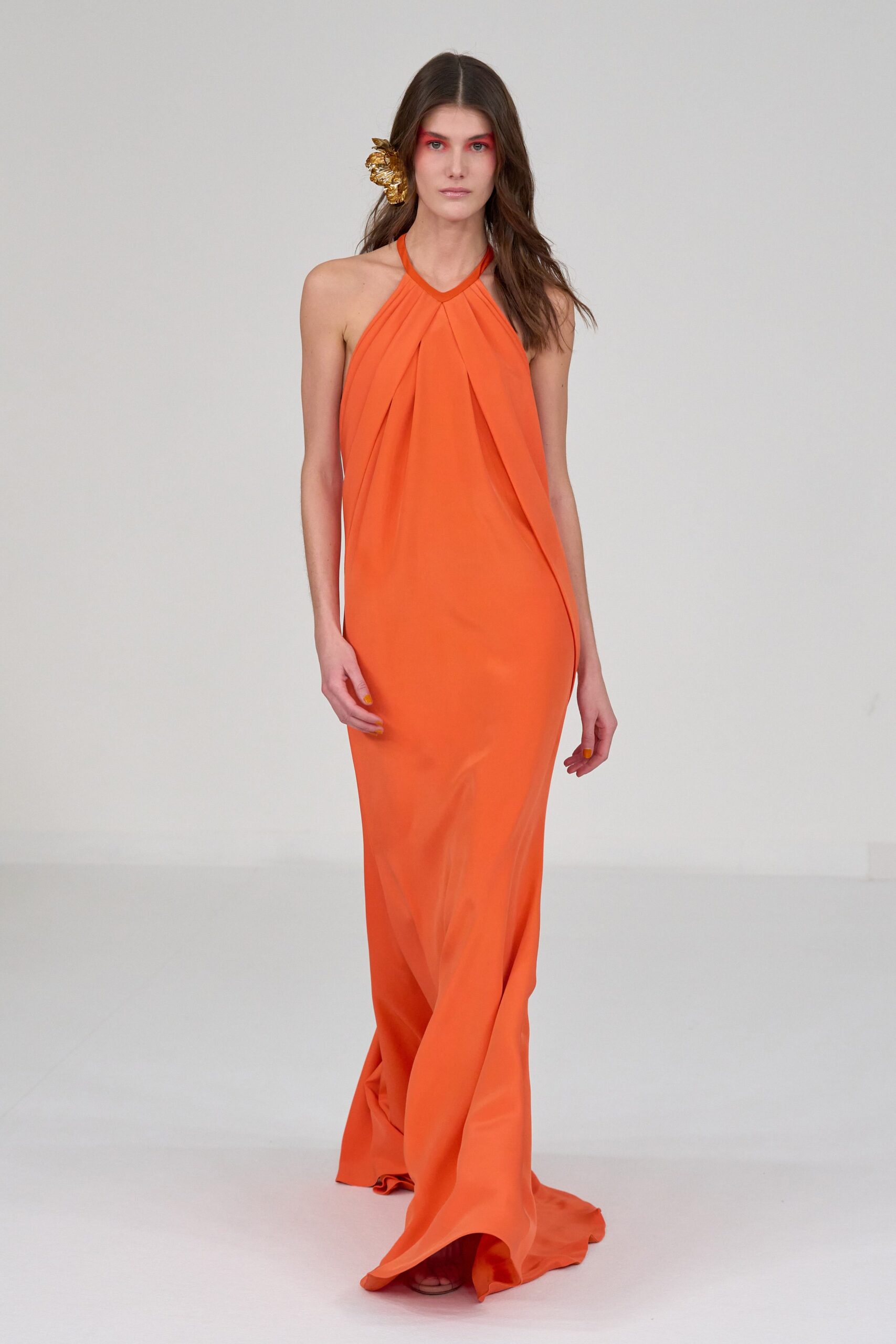 fitted orange silk gown