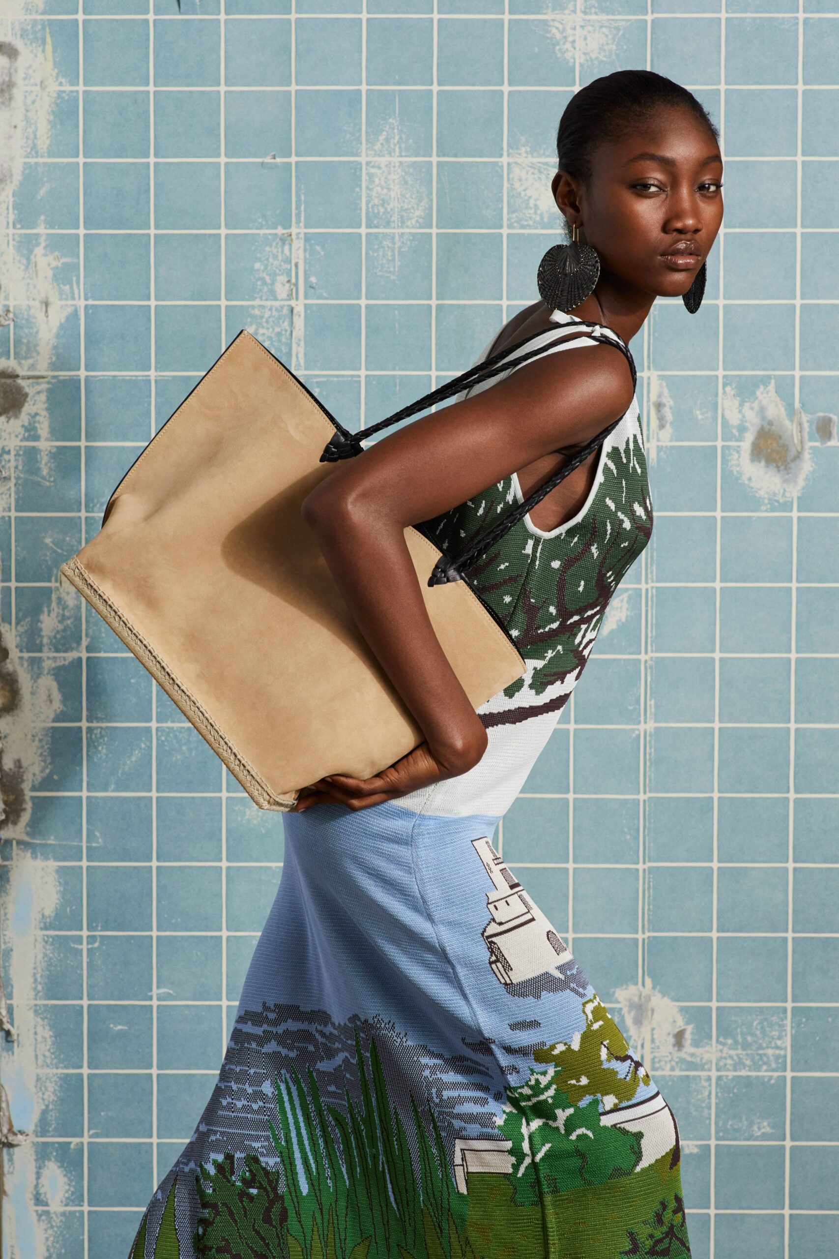 fitted printed top and maxi skirt