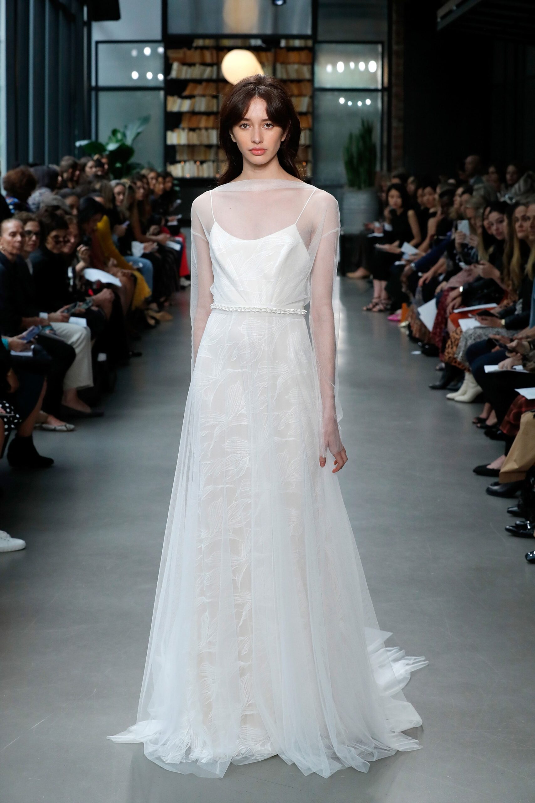 white silk tulle gown