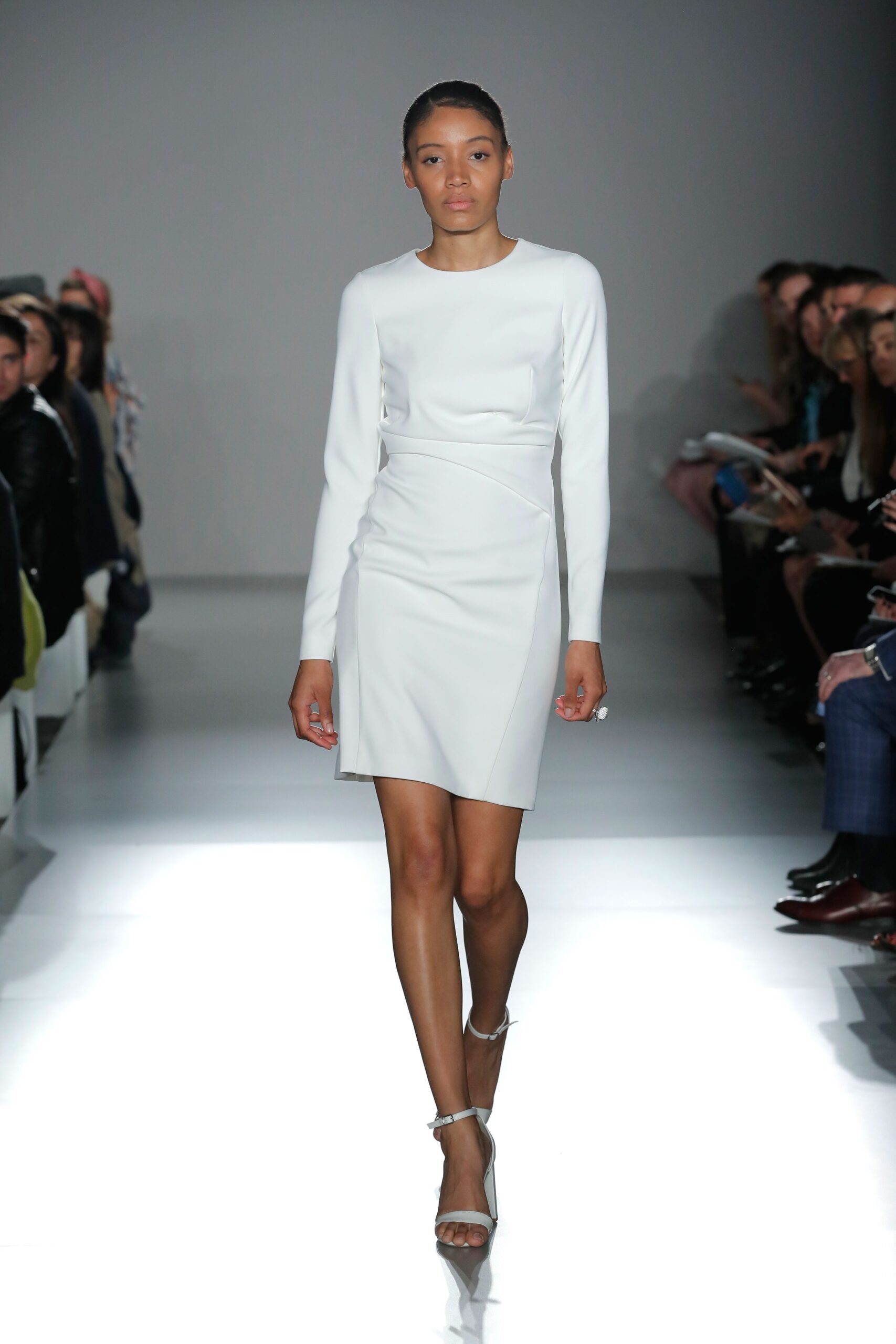 fitted white silk mini dress