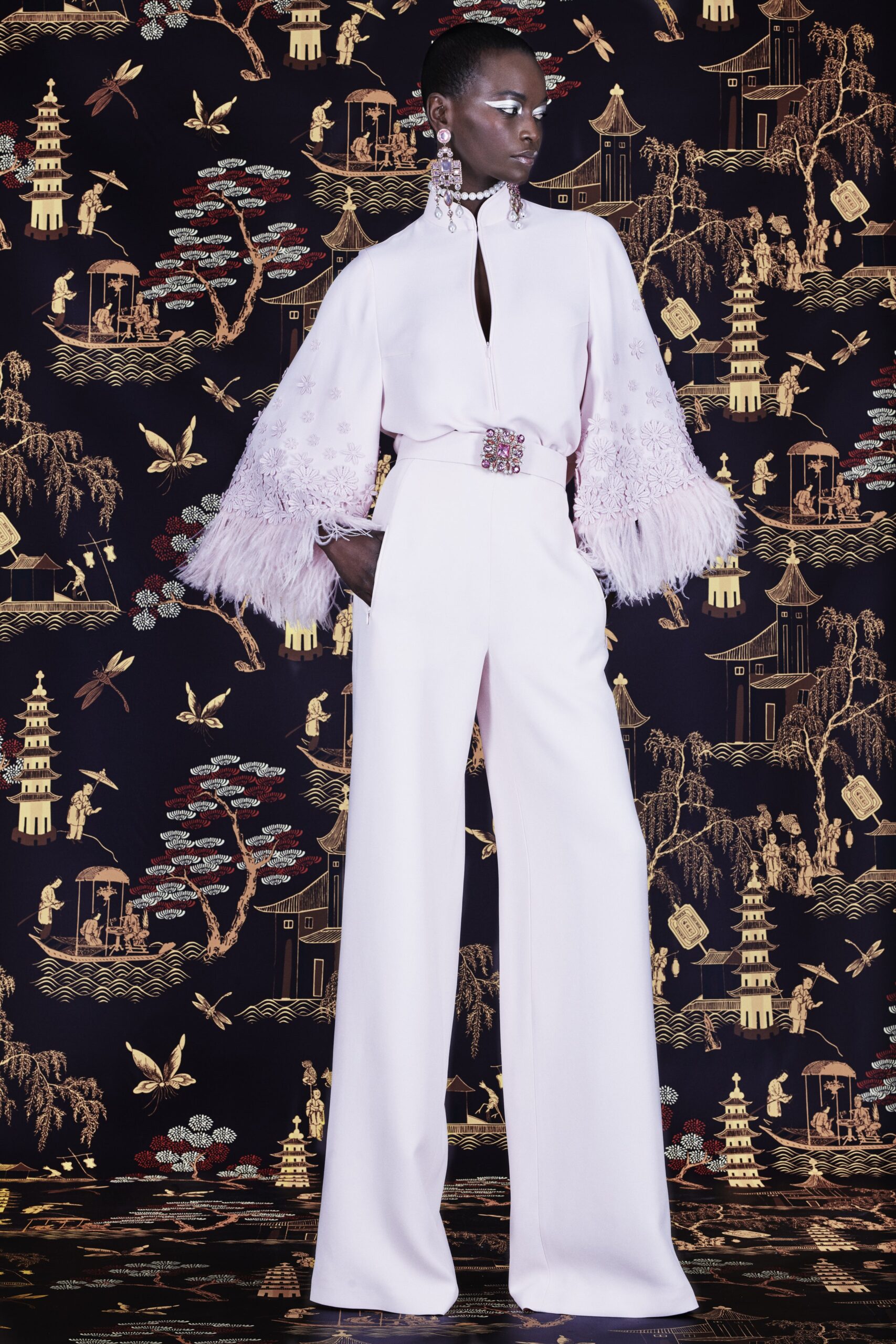 pink silk fitted jumpsuit