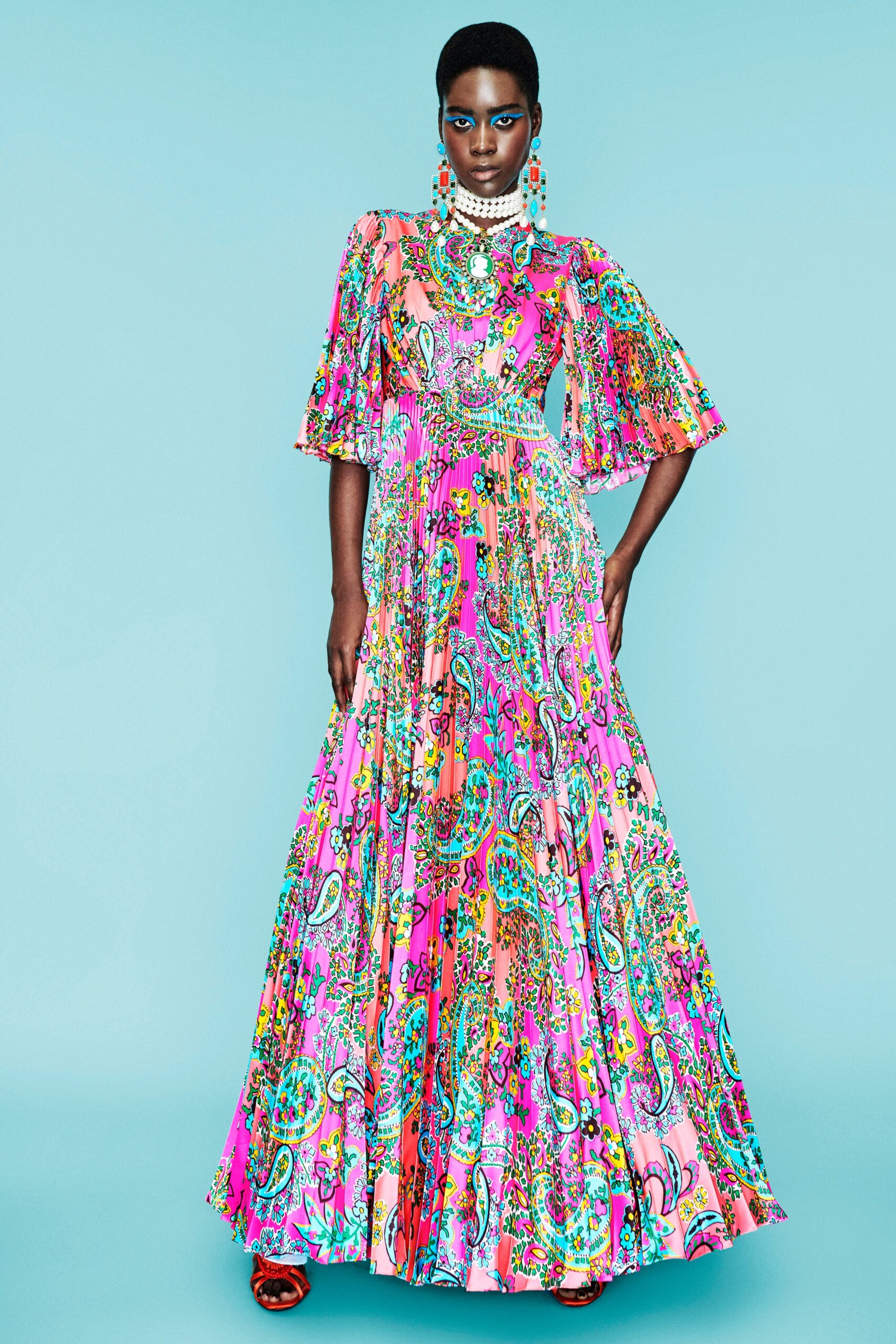 pink multi printed maxi gown