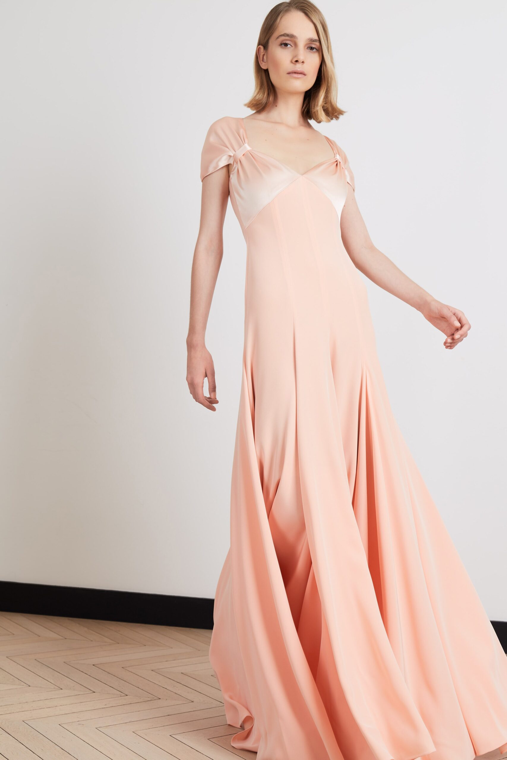 pink silk fitted gown