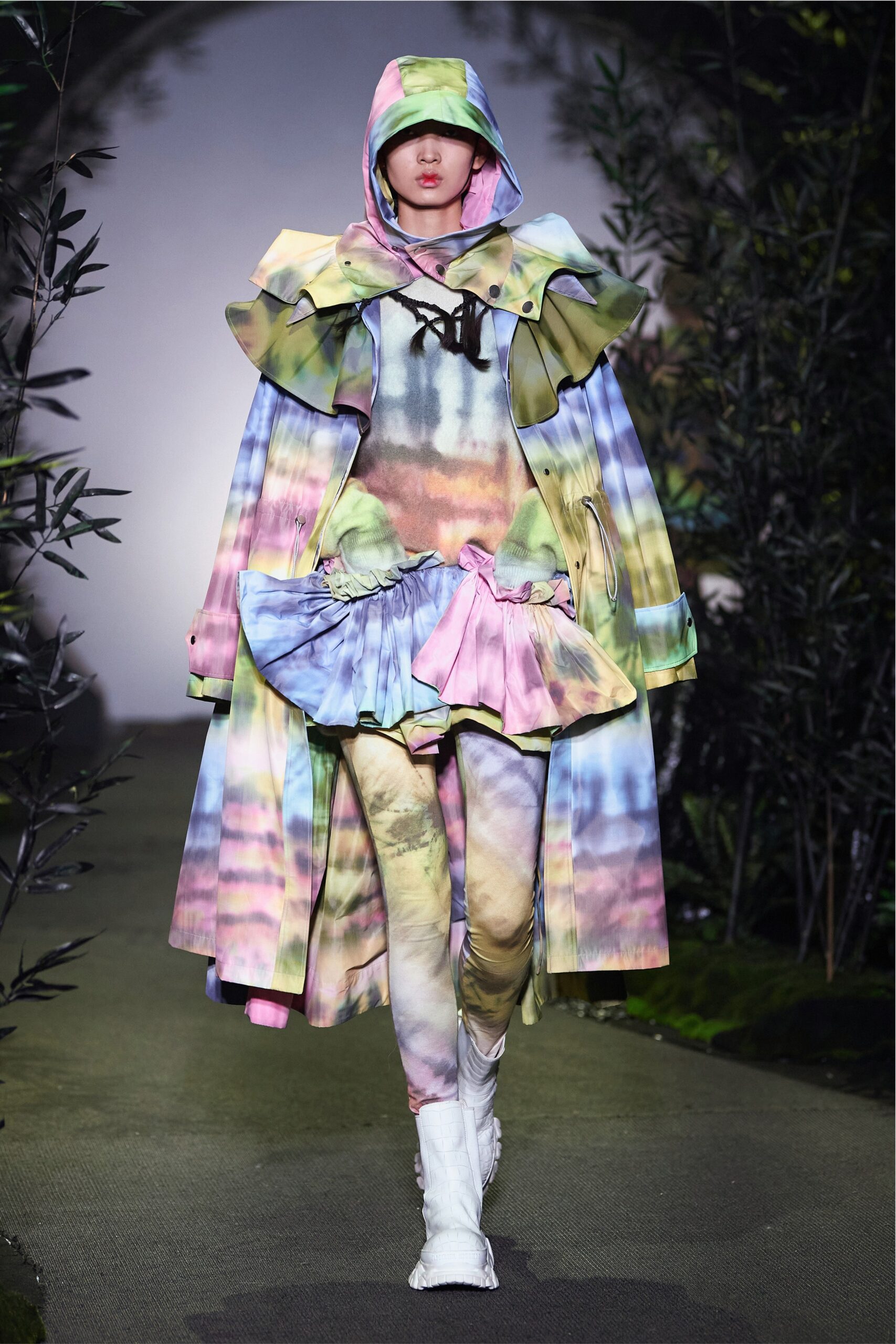 multi-colored layered coat and fitted top