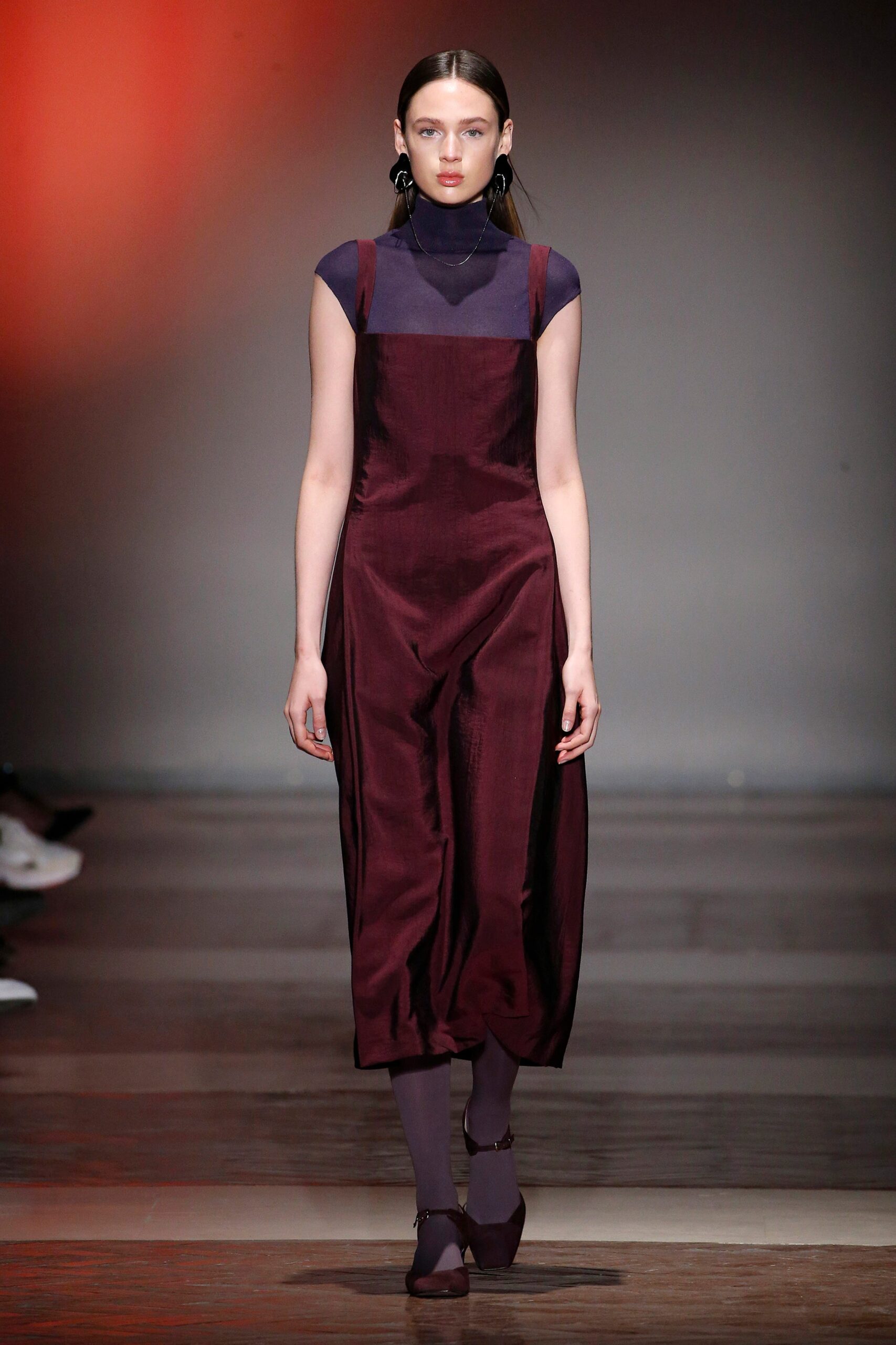 maroon silk midi dress with purple top