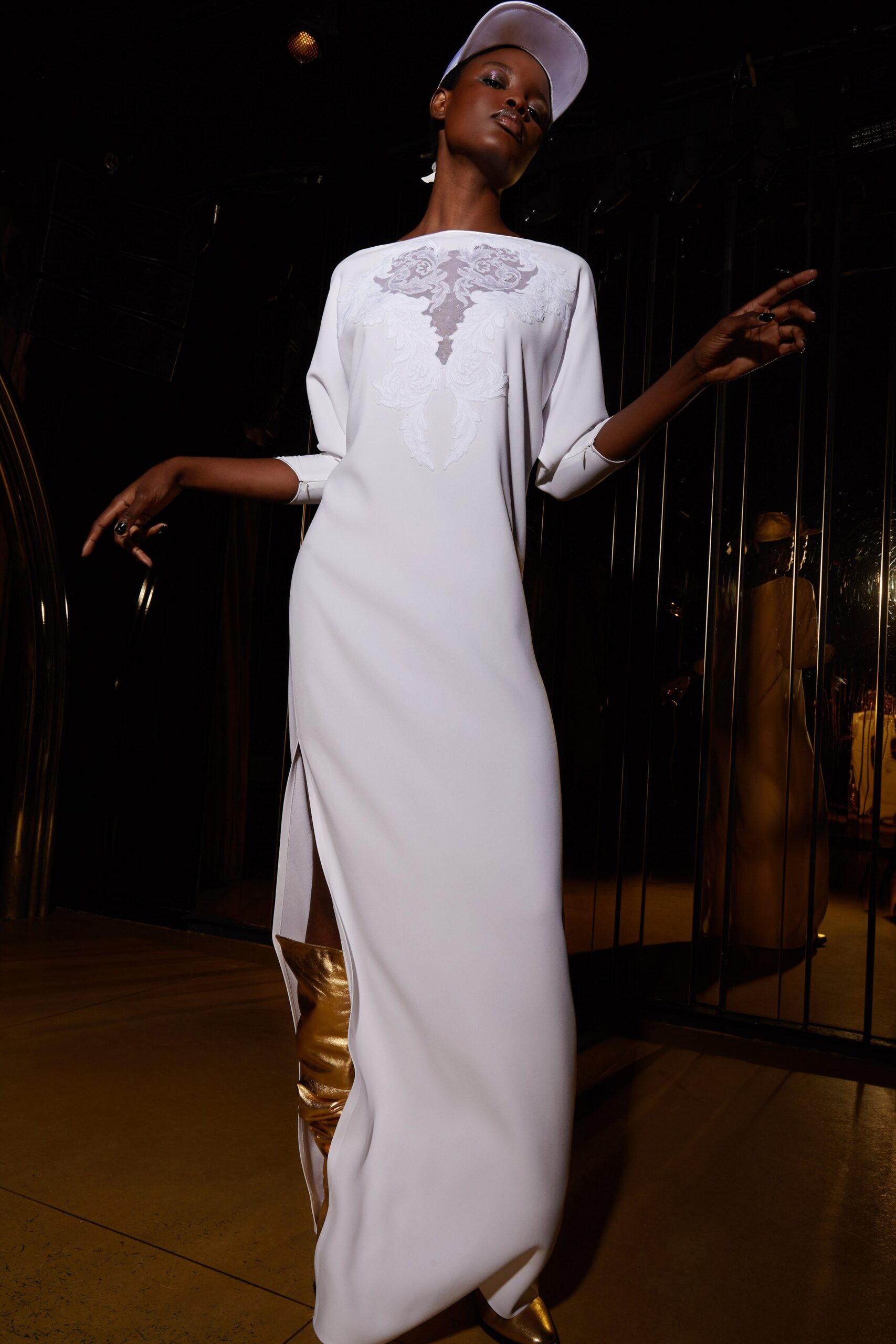 white silk embroidered maxi dress