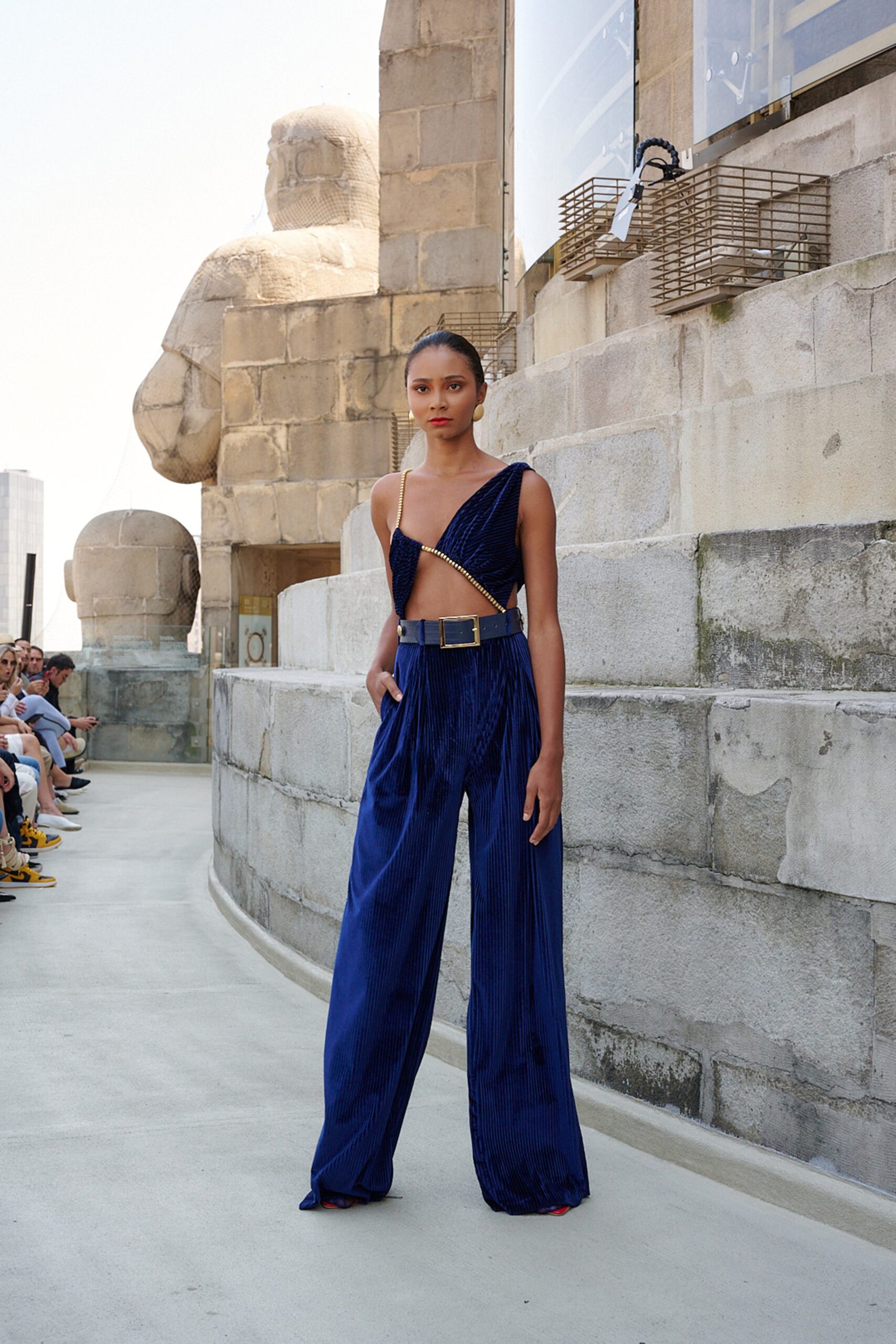 blue velvet fitted jumpsuit