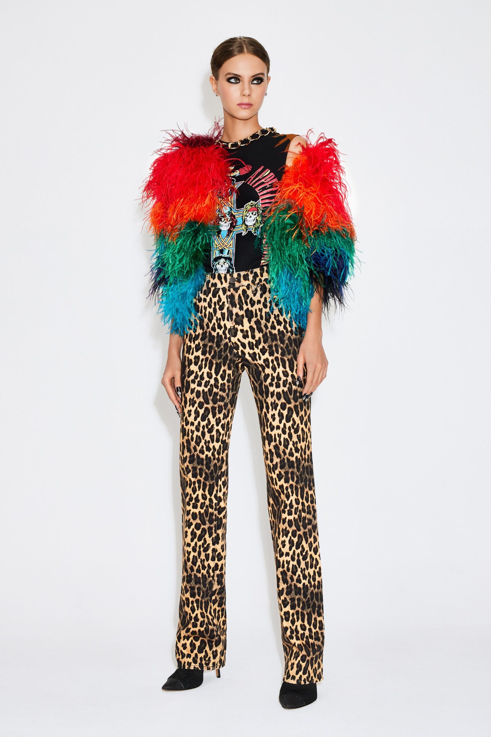 multi faux-fur oversized fringed cape