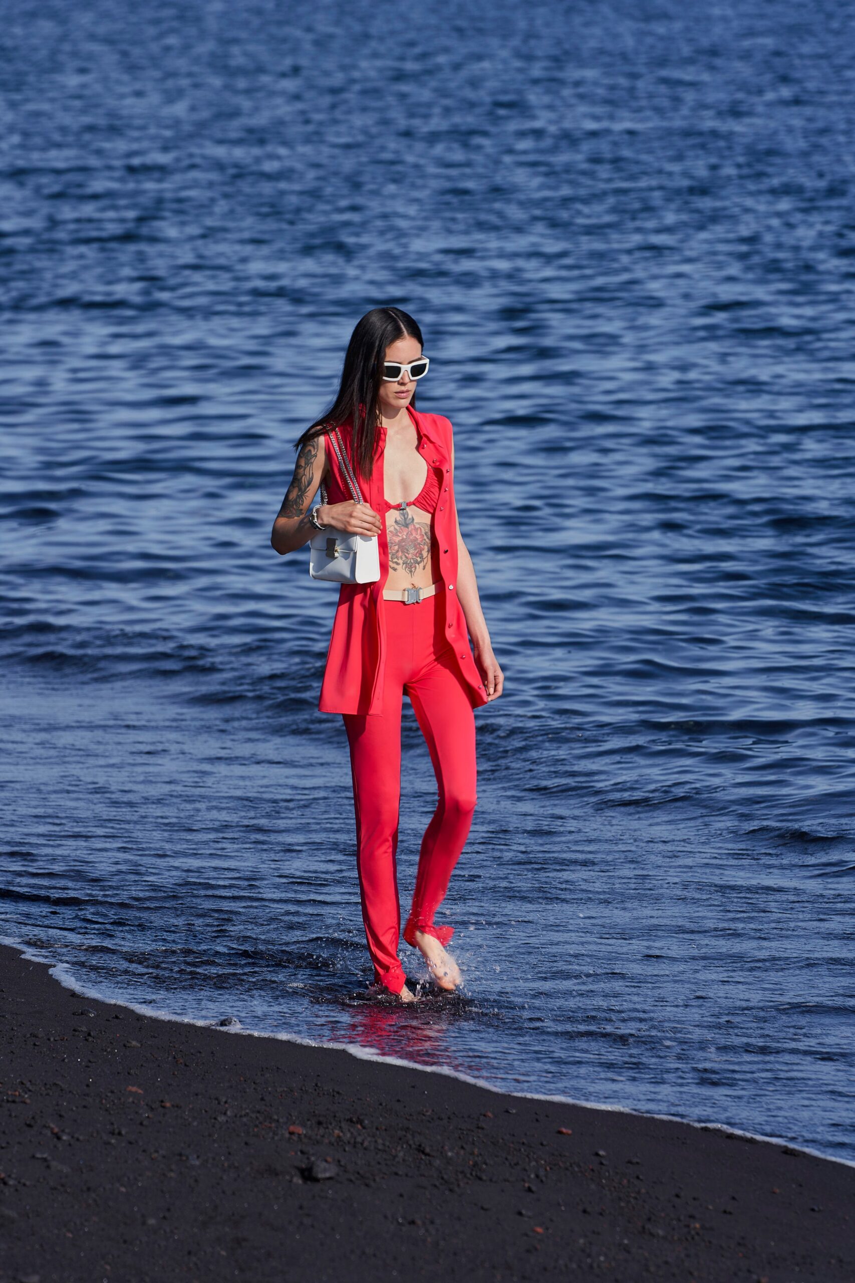 red fitted vest and pants