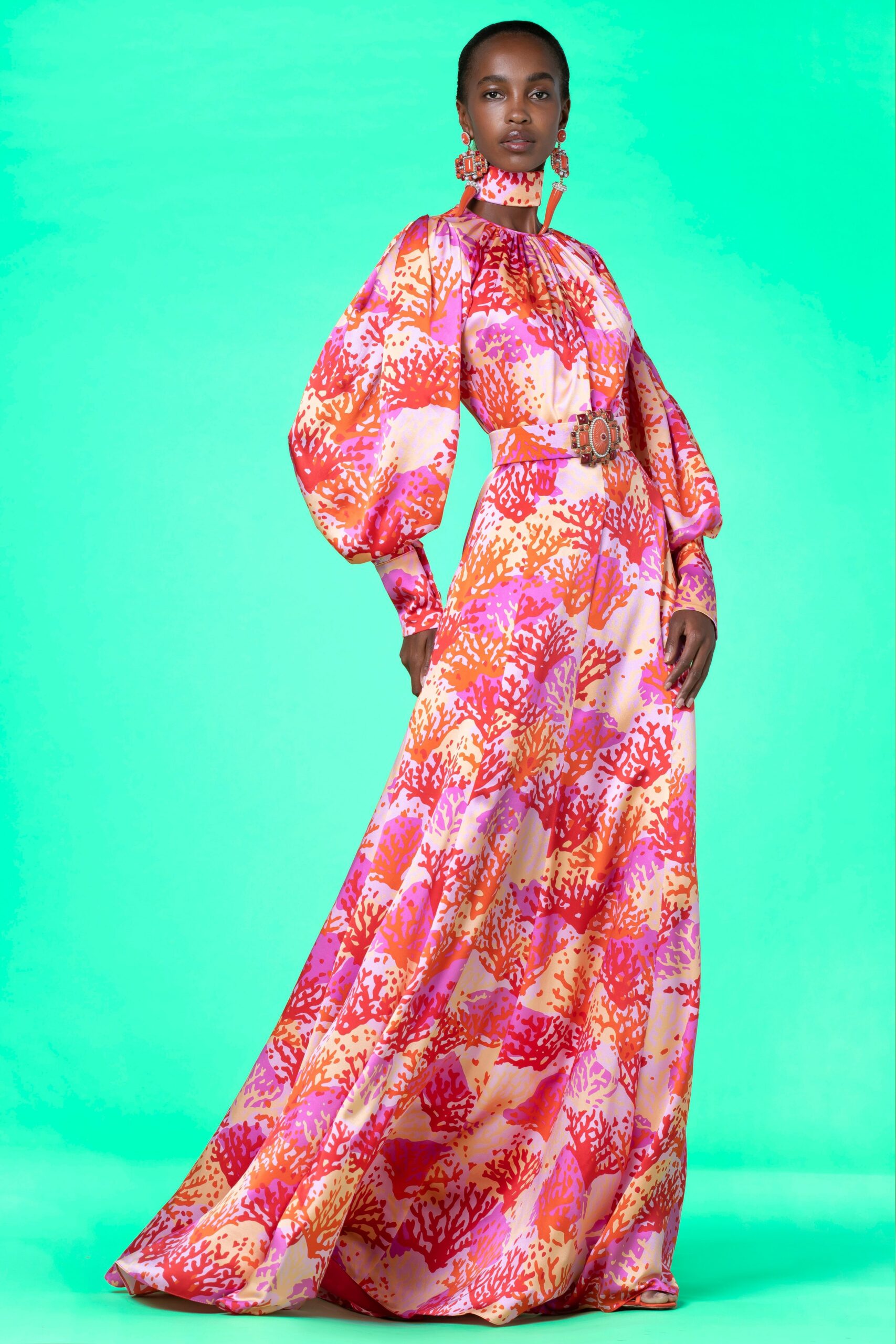 pink and orange silk gown