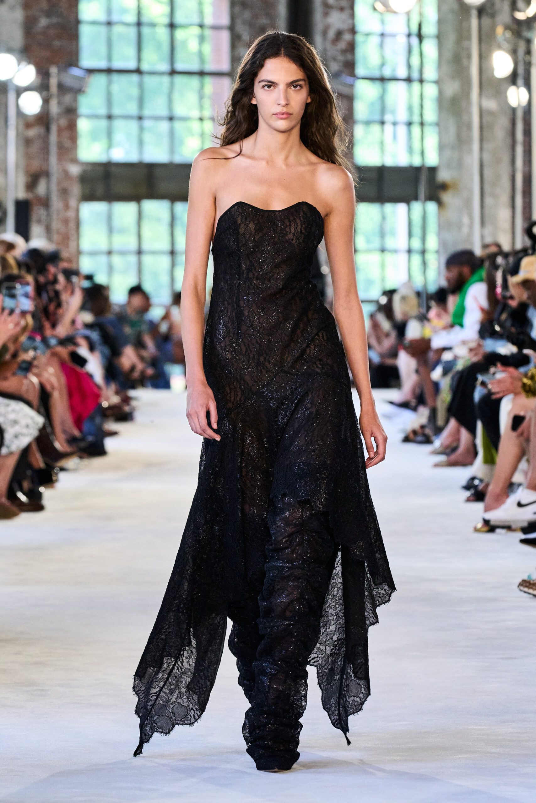 black lace strapless gown