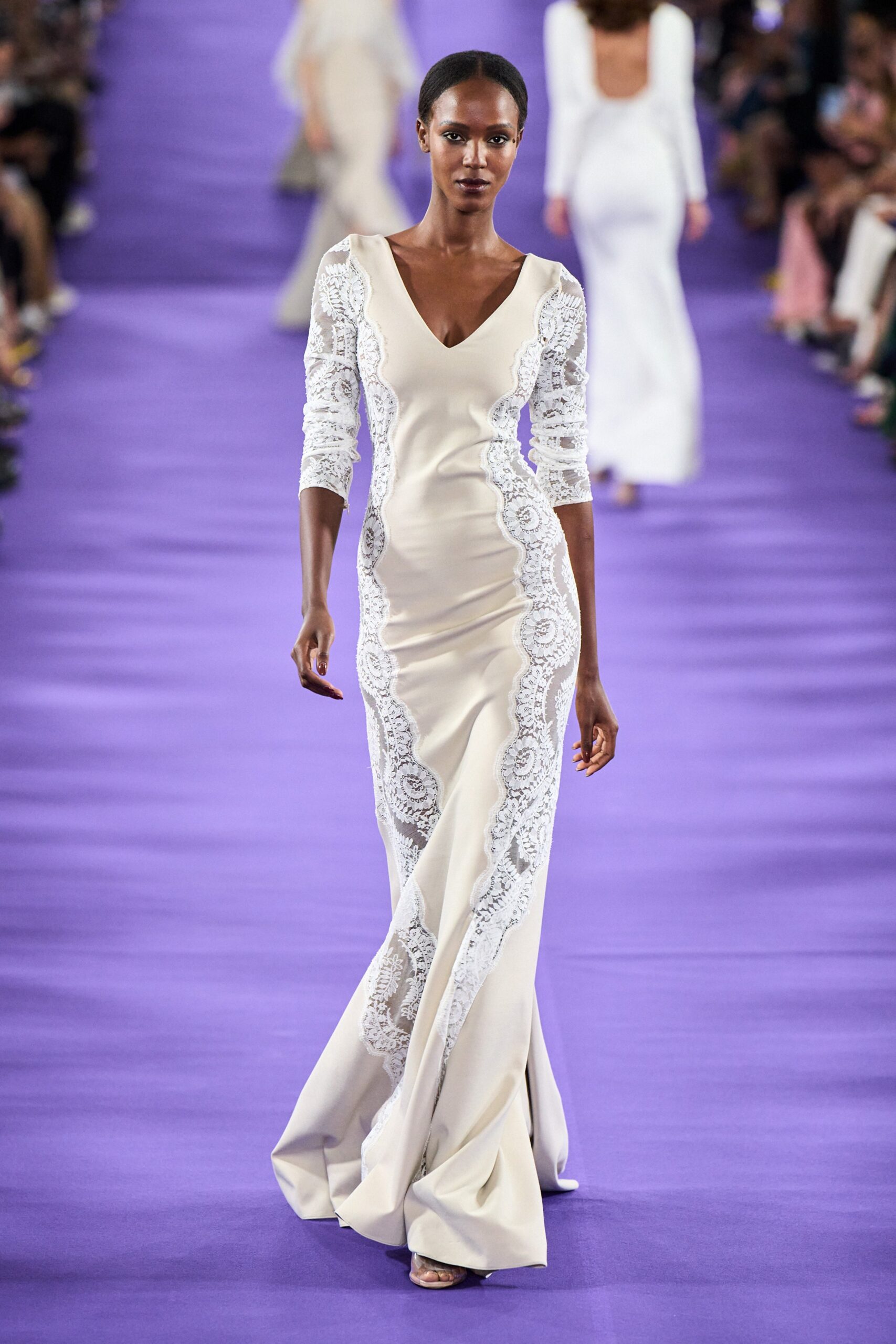 beige silk fitted gown