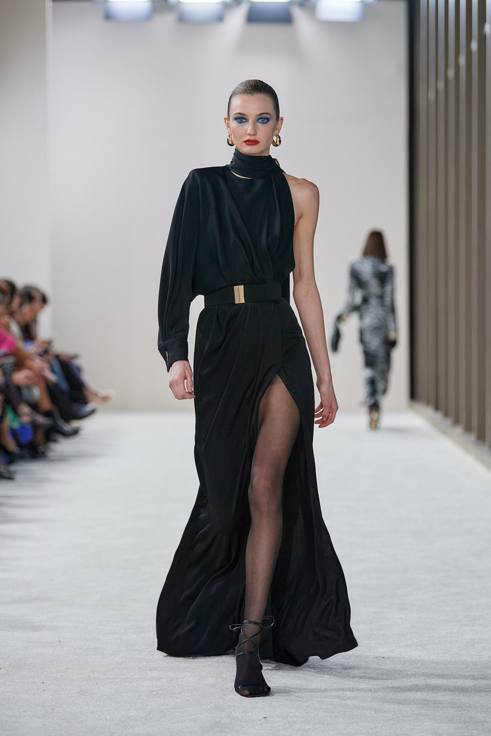 black silk fitted gown