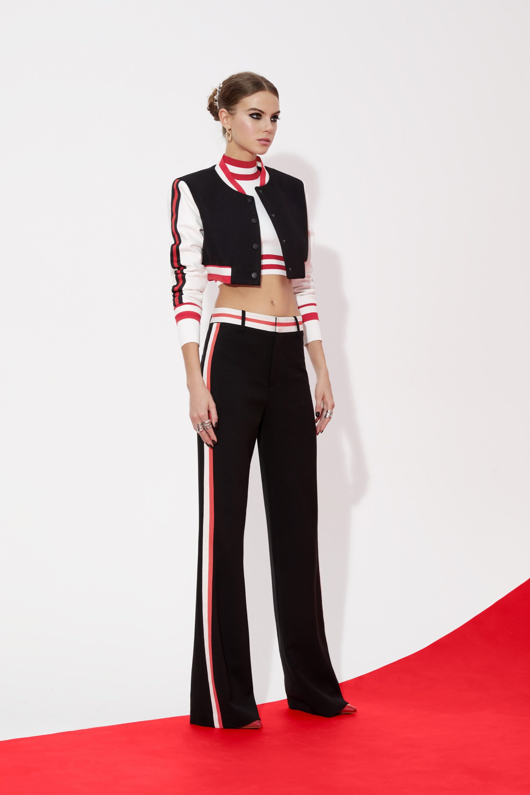 red sleeveless high-neck fitted crop-top